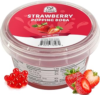 52USA Strawberry Popping Boba 500g, Popping Pearls for Bubble Tea, Beverages, Sweets, Ice Cream, Shakes, Desserts & Smoothies Topping, 1.1 Pound Pack of 1