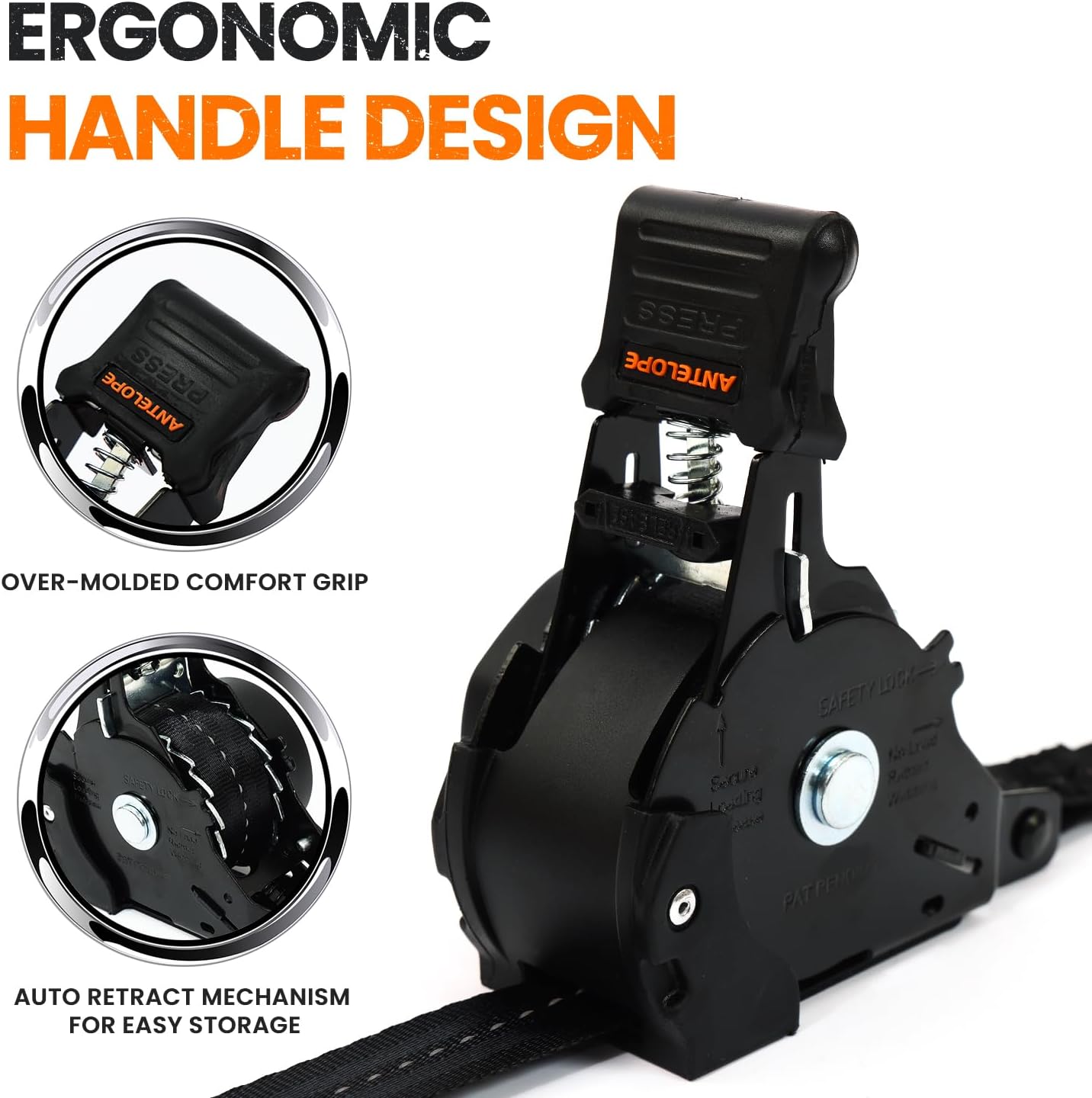 Heavy Duty Retractable Ratchet Straps (4 Pack) - 1IN x 12 FT Self Retractable Tie Down Straps - 1,500LB Break Strength Automaitc Ratchet Straps for Motorcycle, Truck, Cargo, Trailer (Black) - Image 2