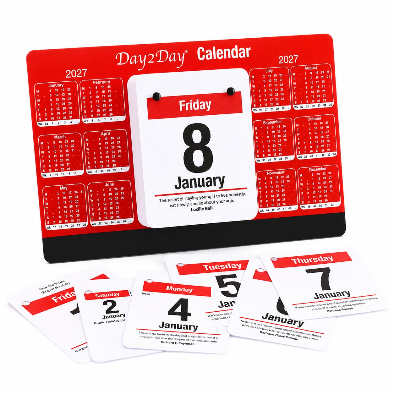 2027 Desk Calendar Day to Day Tear Off Standing Planner with Quotes & Facts