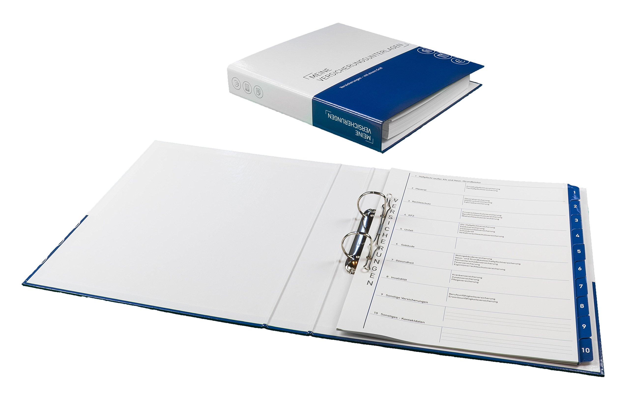 PLASTOREG Smidt GmbH 7er-Pack Themenringbücher mit Register für Versicherungen/Steuern/Vorsorge/Finanzen/Dokumente/Betriebskosten/Gesundheit, Optimale Struktur für die Ablage der wichtigsten Dokumente