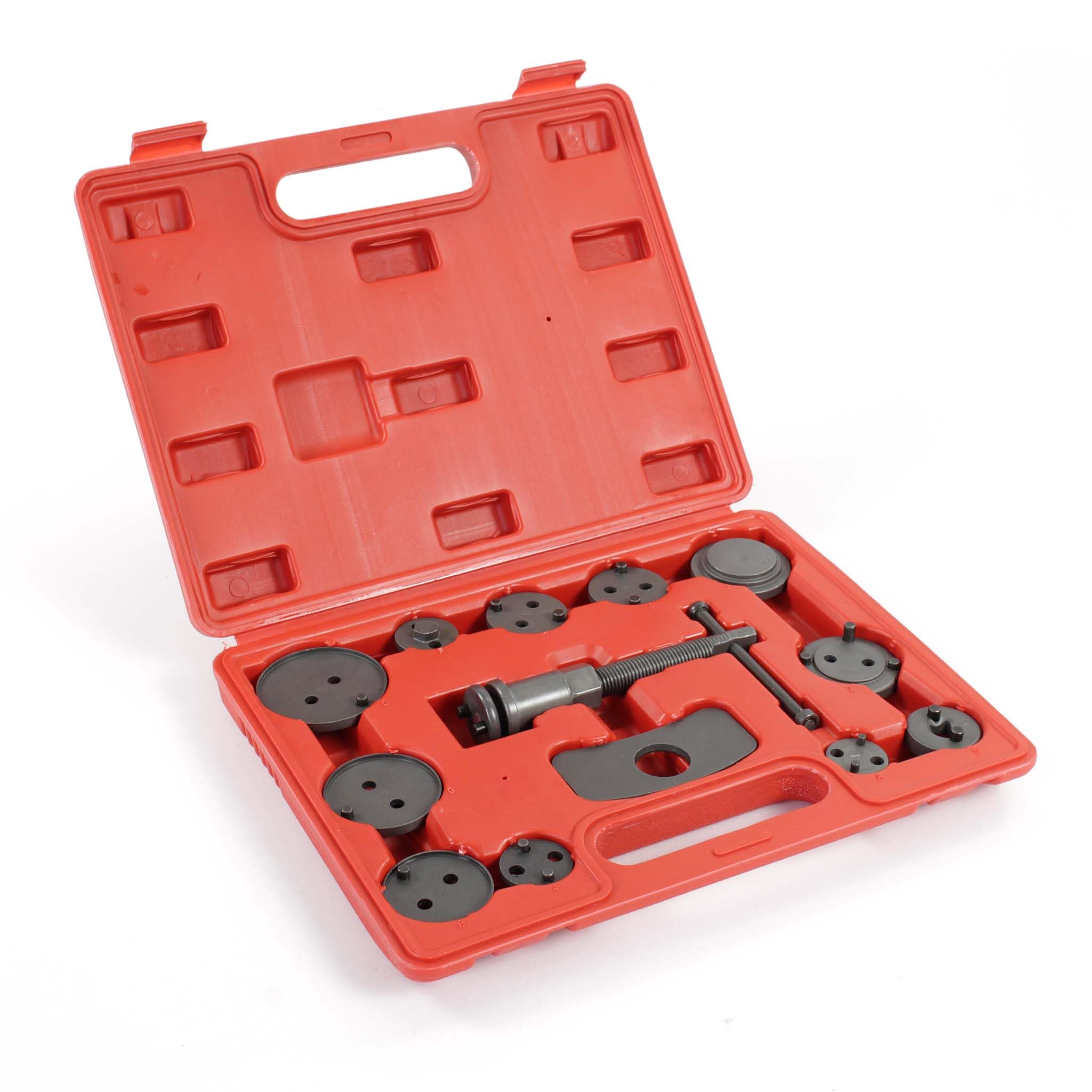 XPOtool Kit de Repousse Piston Étrier de Frein - 13 pièces - 320 x 60 x 245 mm - avec Adaptateurs, Plaque retenue et Broche - Coffret d'outils Auto Garage