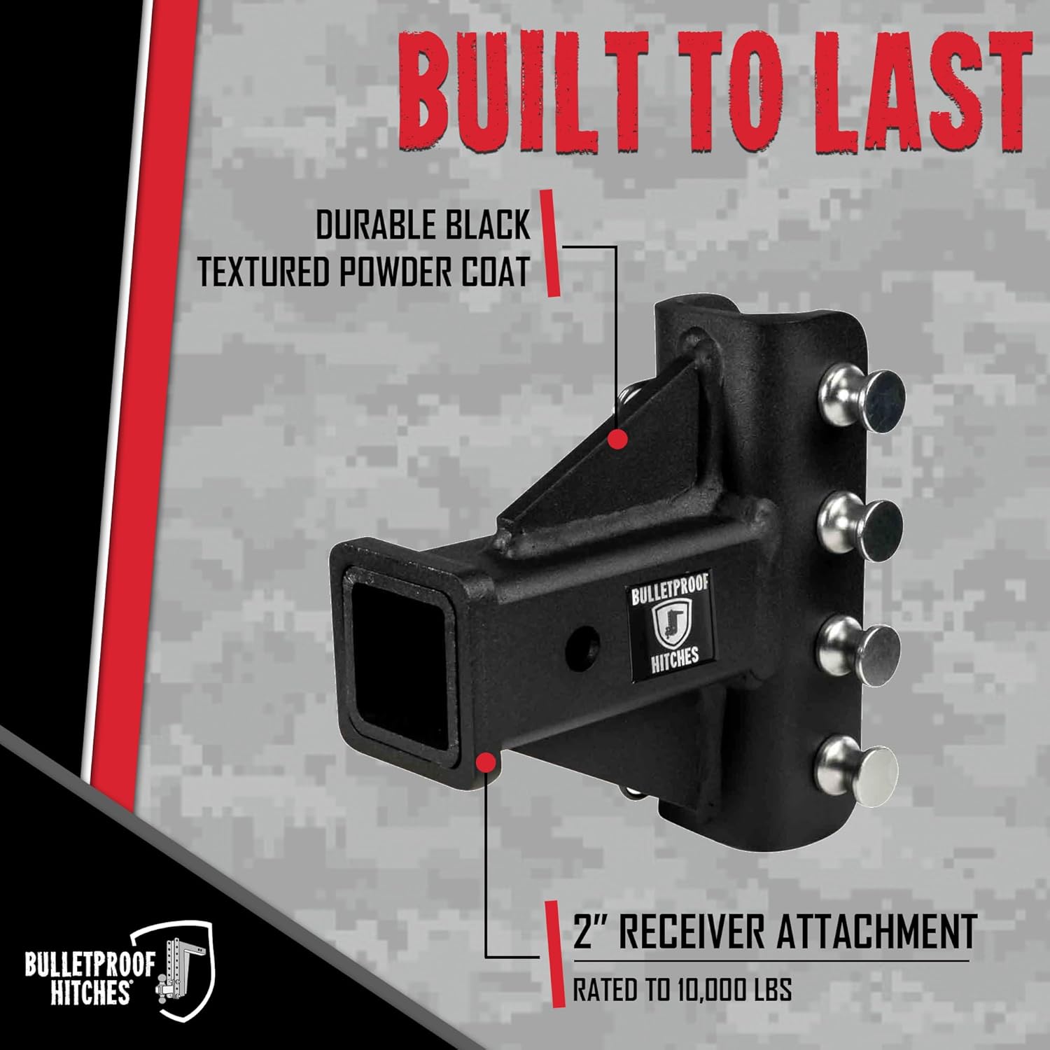 BulletProof Hitches - 2" Receiver Attachment - Rated up to 10,000 lbs - Hitch Receiver Attachments for 2" Trailer Hitch - Trailer Hitch Receivers - Bulletproof Hitch Accessories