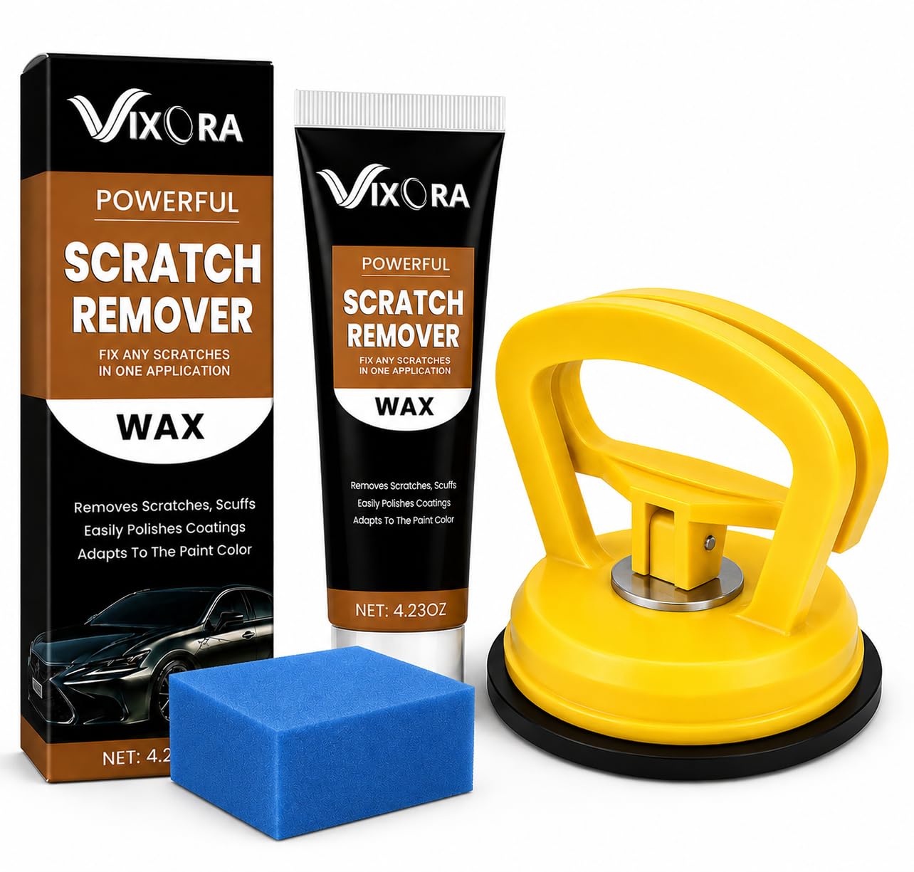 VIXORA Car Scratch Remover Wax Kit with Microfiber Towel & Foam Applicator Pad | Car Paint Scratch Repair Polish Compound | Removes Light Scratches, Swirl Marks & Scuffs | Restores Gloss (wax & Dent)-image-38