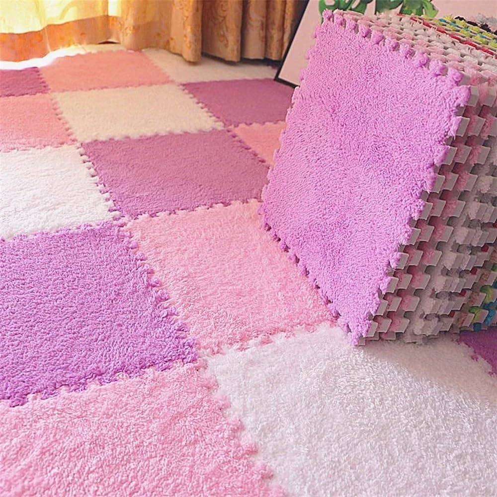 30 stücke 30x30cm DIY Nordic Boden Matte Spleißen Teppich Plüsch Samt Schlafzimmer Zimmer Mädchen Rosa Matte Puzzle plüsch Matten for Kommerziellen Und Zu Hause Decorat(Pink Purple White)