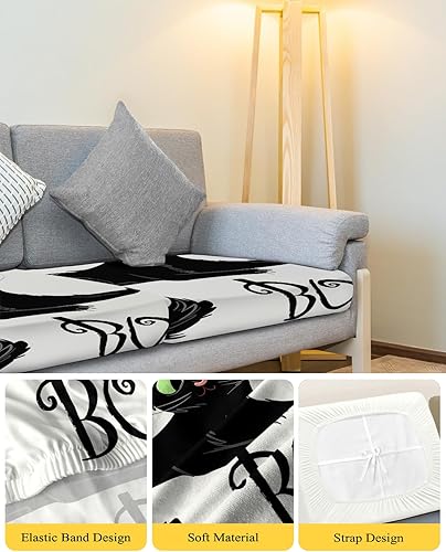 Miniatura 4 de Fundas de cojín para sofá de Halloween, funda elástica para sofá con parte inferior elástica, fundas de sofá con diseño de gato de terror, color