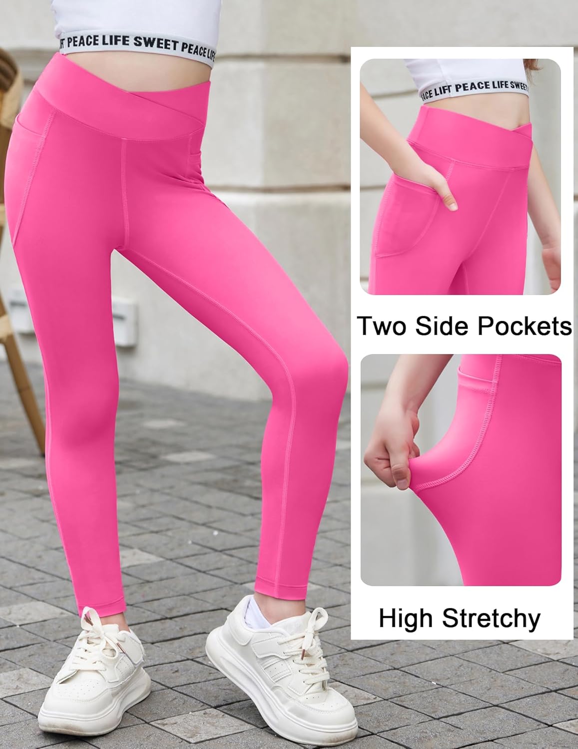 Zaclotre Girls Athletic Leggings Cross High Waisted Yoga Pants for Kids Dance Workout Running Tights with Pockets - Image 7