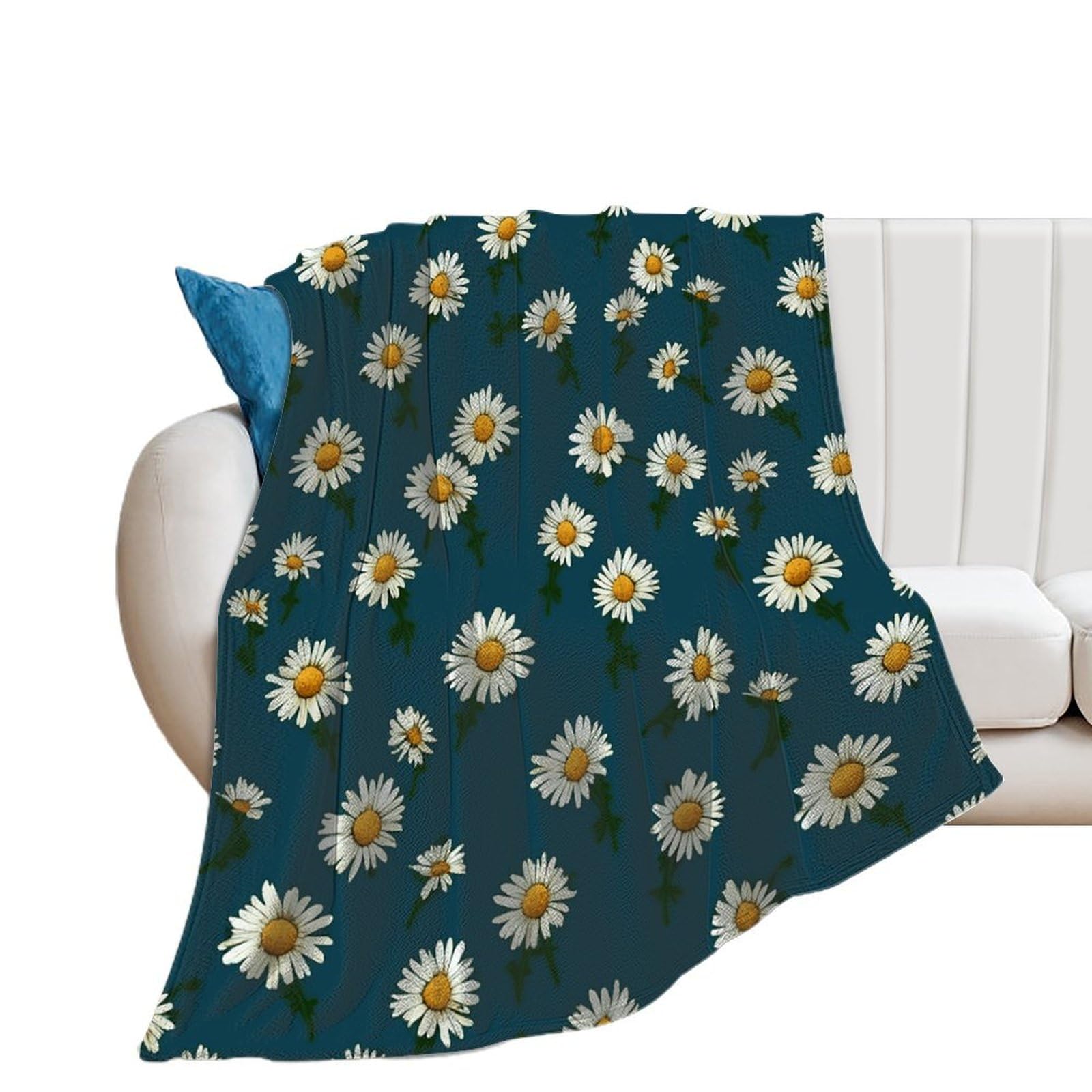 Couverture douce pour femme plaid chaud pelucheux toutes saisons marguerites
