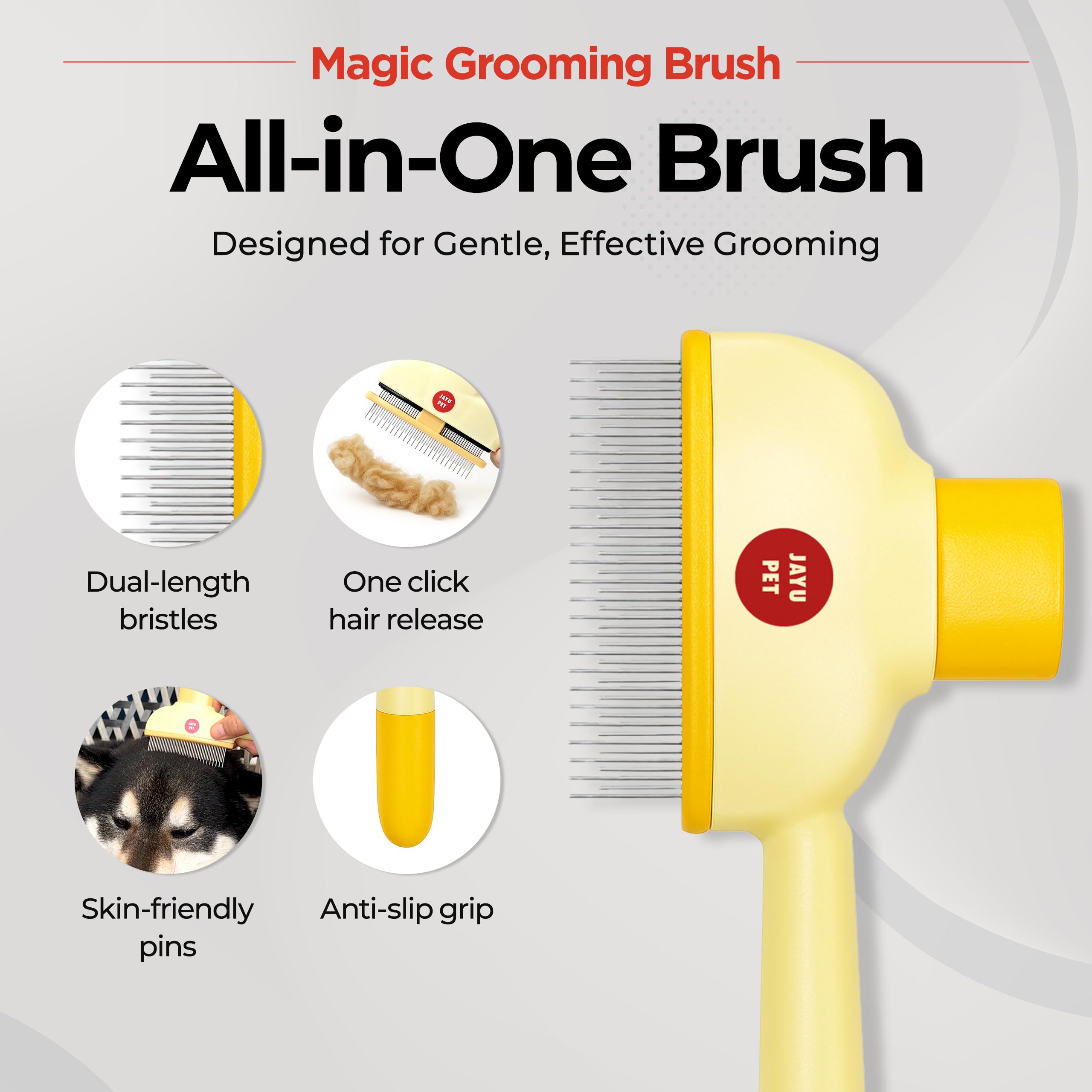 JAYU PET Magic Grooming Brush, Cat Brush for Shedding Dual-Length Stainless Steel Bristles, One-Click Self-Cleaning - Image 2