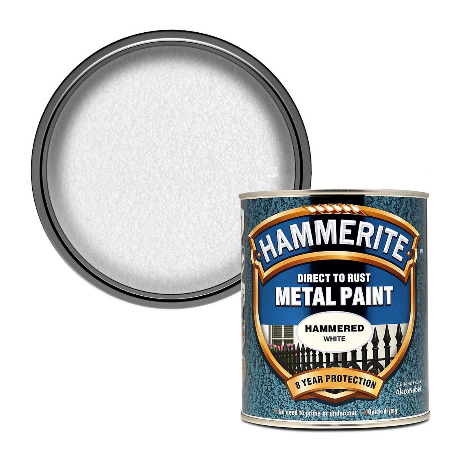 Hammerite Direct to Rust Hammered Metal Paint, Multi-Surface Interior & Exterior Paint, Primer Undercoat & Topcoat in One, Protective Finish for Railings, 750ml (White, 1 Set Of Tin)
