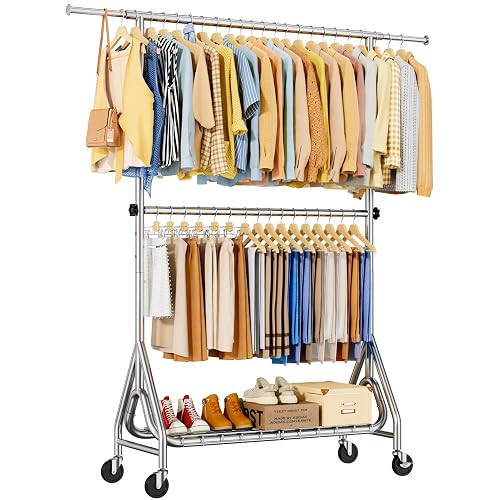 Heavy Duty Clothes Rack for Hanging Clothes, Double Rods Clothing