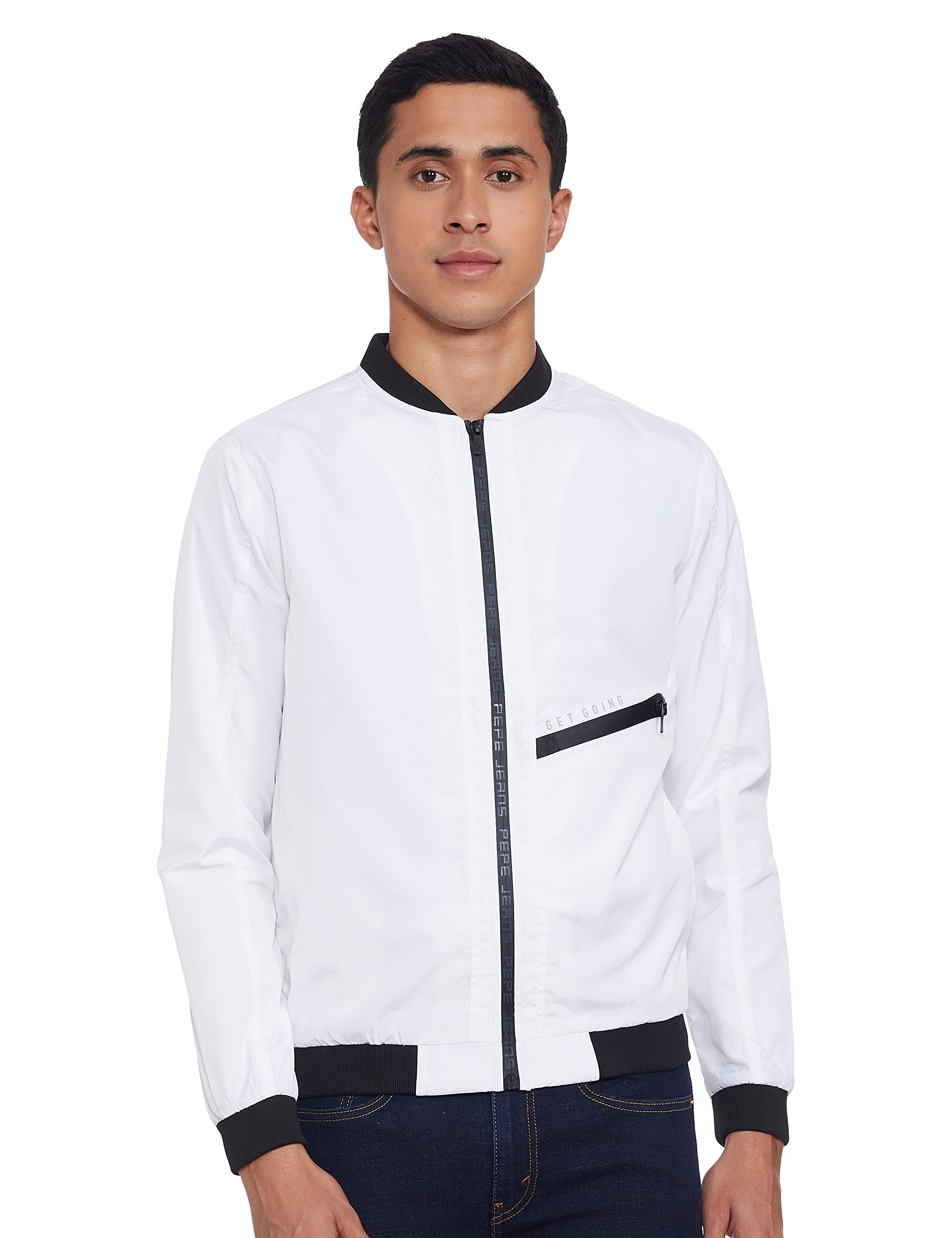 Pepe Jeans Men's Solid classic fit Cotton Blend Standard Length Jacket in neutral