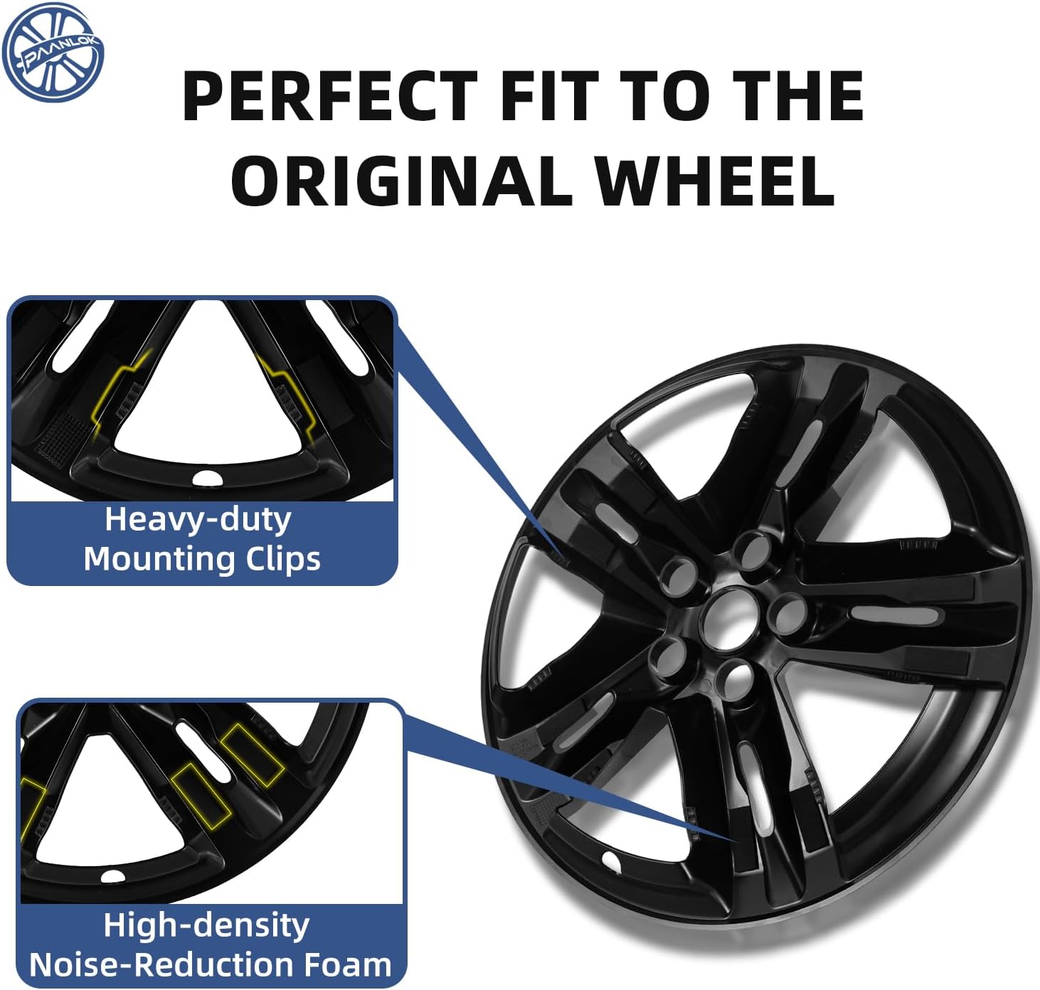 18 Inch Wheel Skins for 2020-2024 Ford Explorer, Fits OEM#LB5Z-1007-A Alloy Wheels, Snap-On Design, 5 Double Spoke, Direct Replacement Gloss Black ABS Wheel Covers 4-Pack