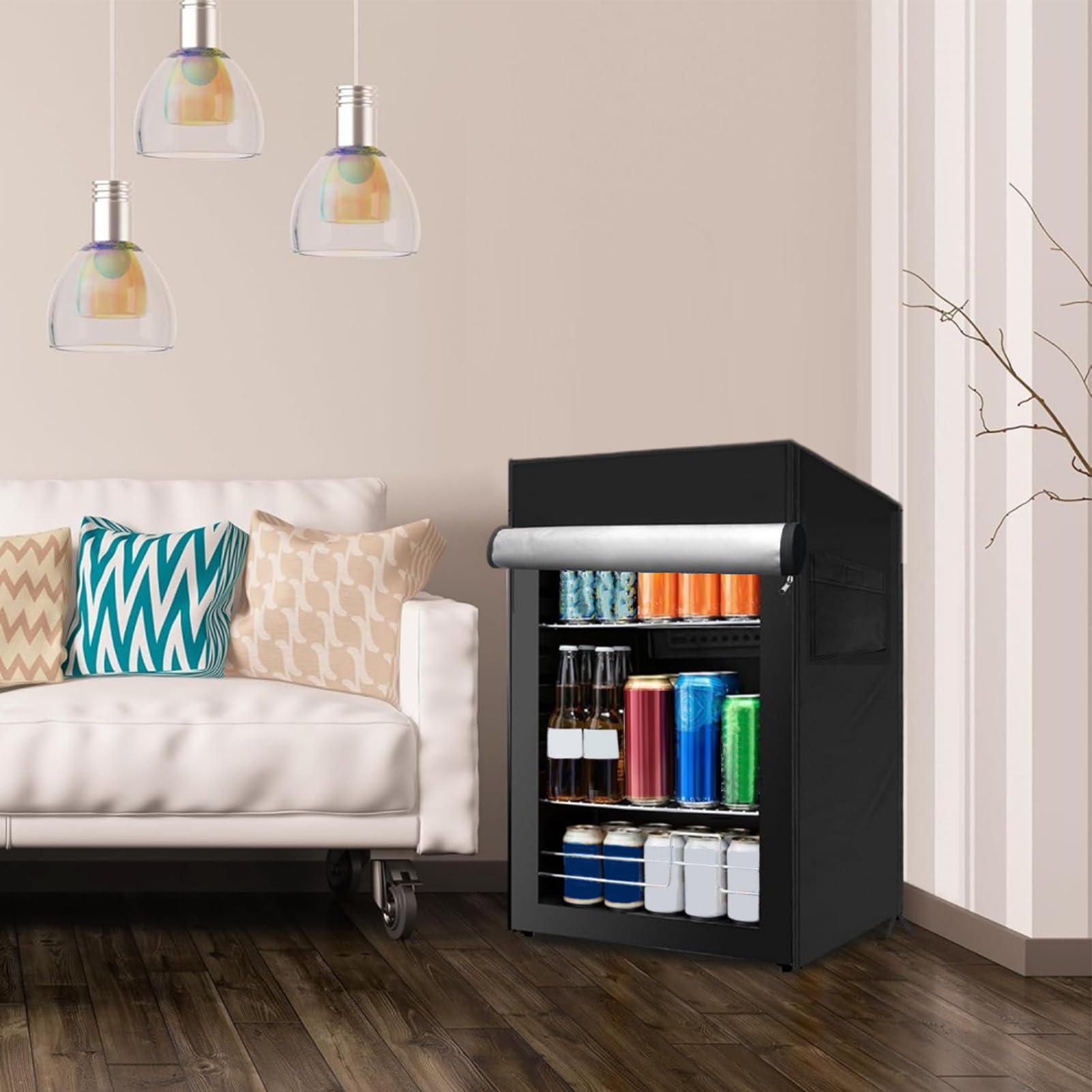 56x58x86cm Outdoor Kühlschrank Abdeckung, Schwarzer Kühlschrank Dustcover, Aufrechte Gefrierschrankabdeckung, Oxford Tuch Kühlschrank Im Freien Abdeckung Für Getränkekühlschränken