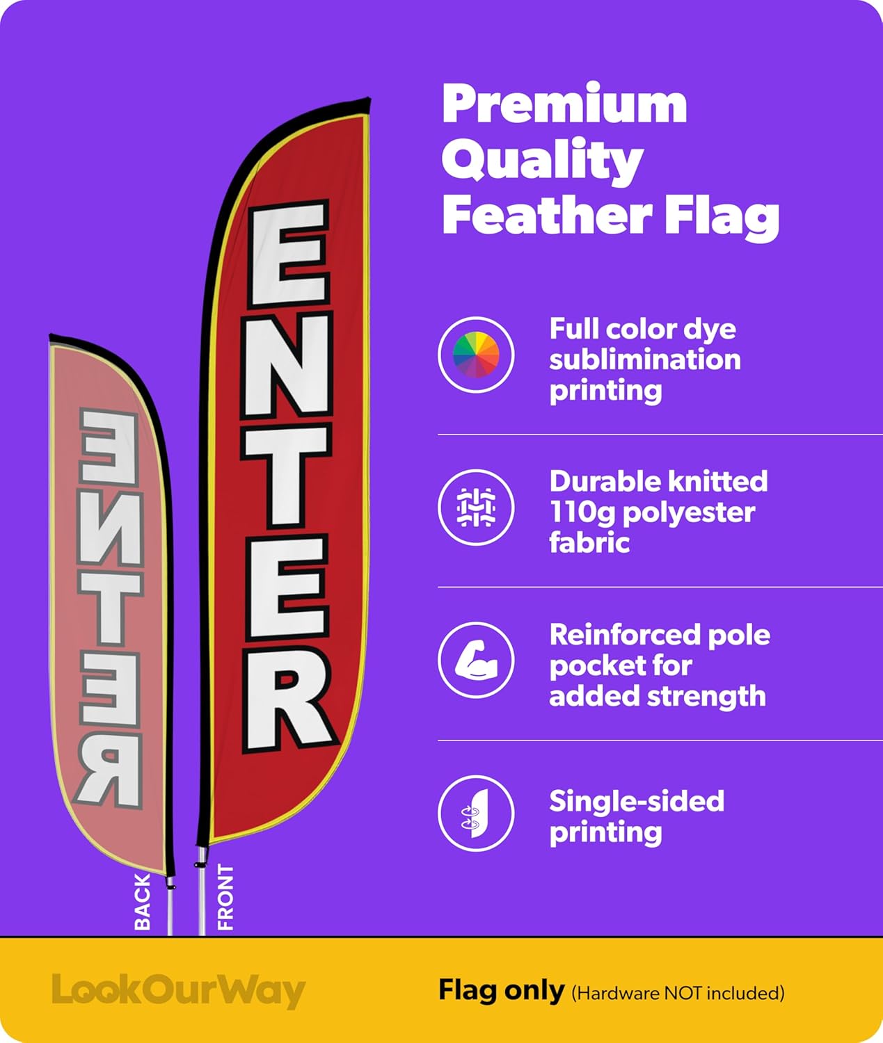 LookOurWay Feather Flag Banner - 12 Feet Tall Advertising Flags for Outside Business and Events Promotion - Swooper Flag Only - Race Marathon Flags - Enter (10M1200259)