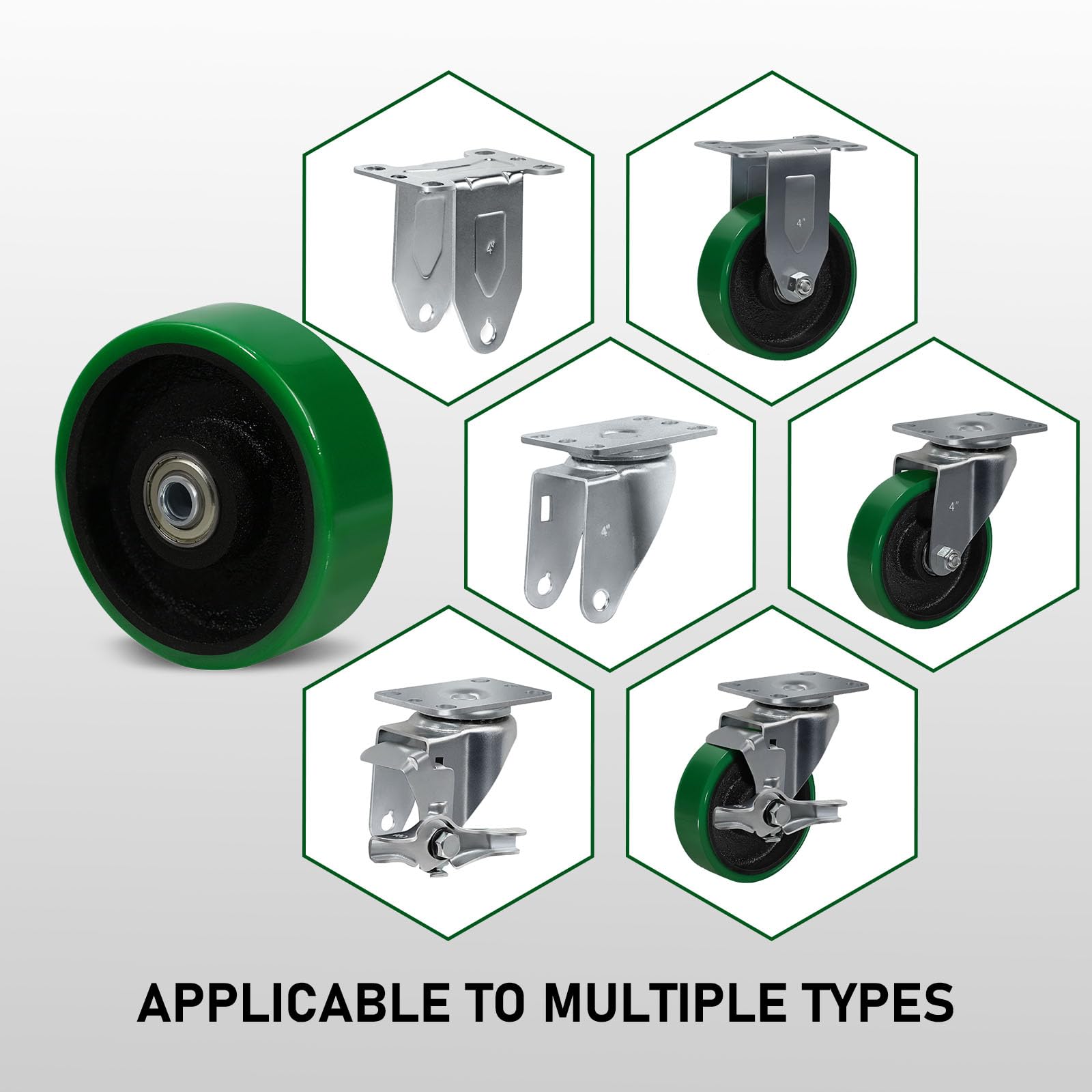 Set di 4 ruote di ricambio in poliuretano su ghisa, con cuscinetto a sfera da 0,95 mm, ruote resistenti con capacità di 680,4 kg