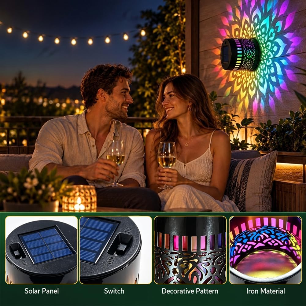 4 Pack Solar Mandala Lights Outdoor Wall, Seven-Color Changing Solar