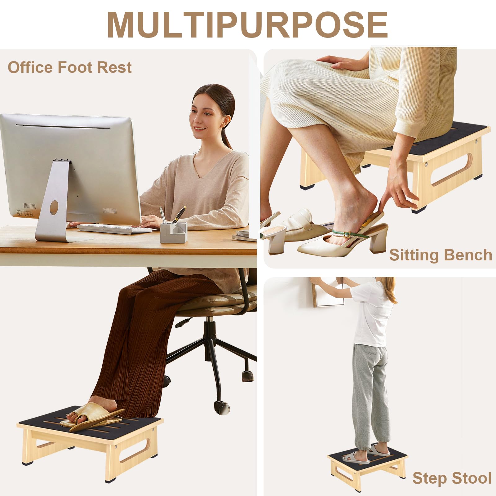 Uno sgabello in legno per adulti e anziani con cuscinetto in gomma antiscivolo, per interni ed esterni, portatile, in legno, per bagno, cucina, comodino e molto altro ancora (Gulanmu)