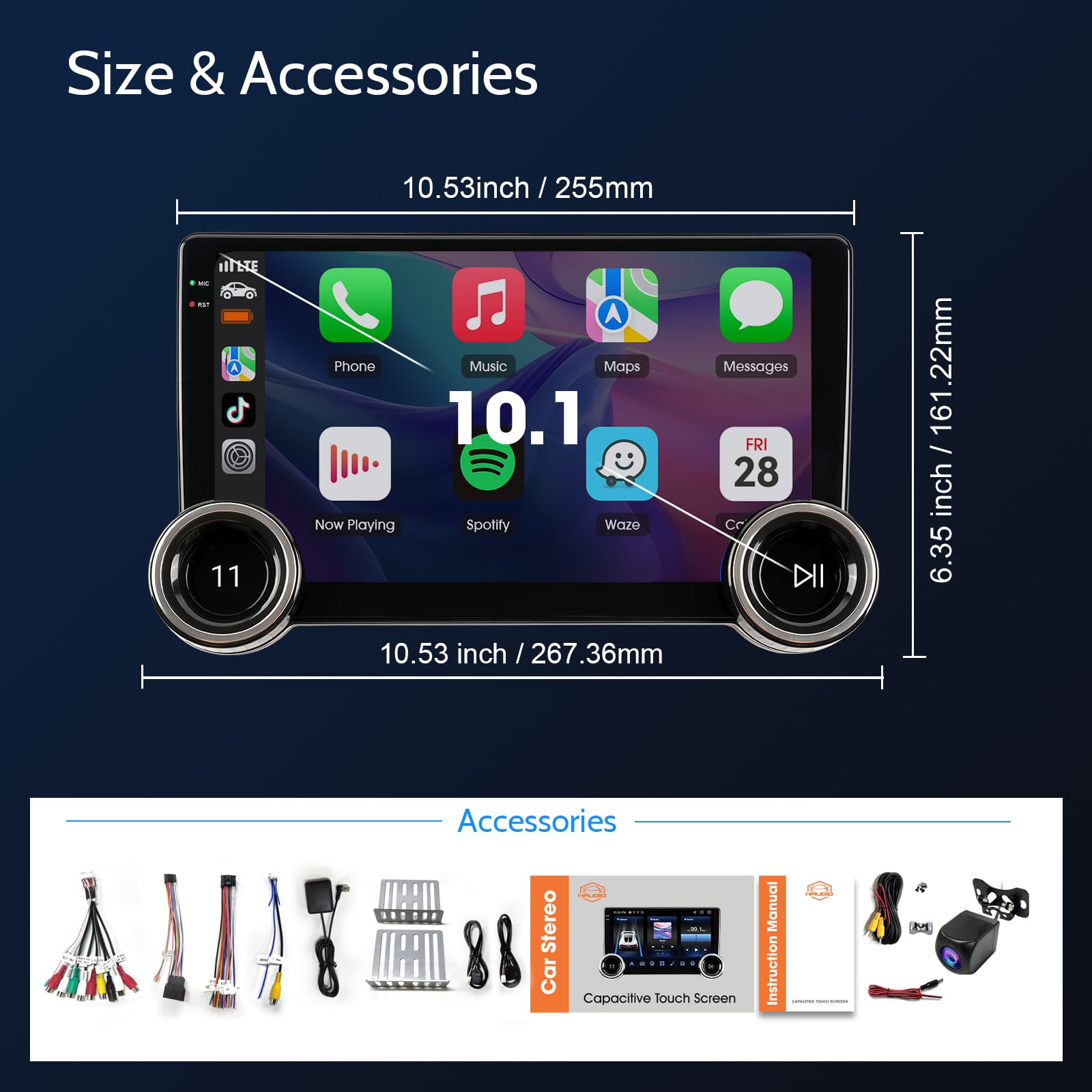 Haudio 2 DIN Autoradio,con Wireless CarPlay e Android Auto,10,1 pollici CarPlay audio,controllo vocale con telecamera di retromarcia, Bluetooth 5.0, GPS navigazione, Mirror Link