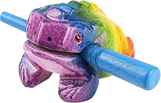3.5" Wooden Frog Guiro Rasp Instrument - Percussion Musical Tone Block Craft (Painted rainbow)