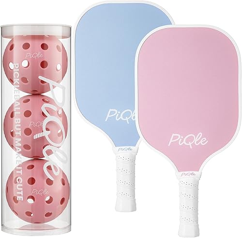 Cute Pink Pickleball Paddle  Fiberglass Surface Pickleball Racket with Comfort Cushion Grip Single Racket, Set of 2 Pink Pickleball Paddle, 2
