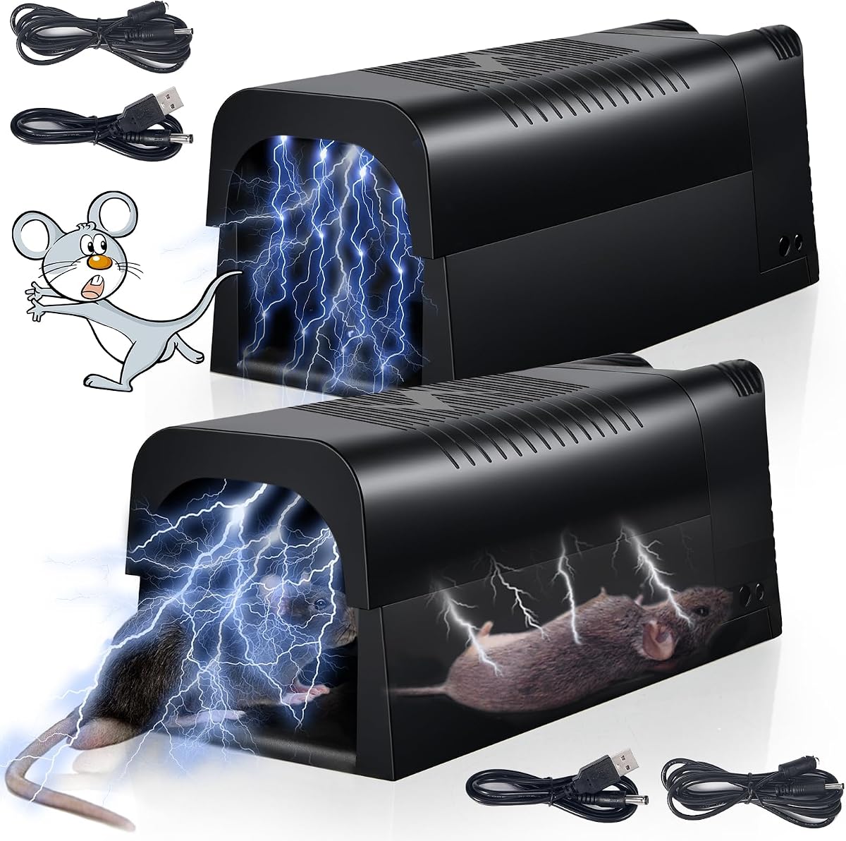 2 Pack Rat Trap Zapper Electric Mice Trap with Anti-Escape Door,Rechargeable Electronic Mouse Trap Indoor for Home,Reusable Rodent Zapper Shock Killer for Kitchen, Attic, Garage, Basement,Warehouse