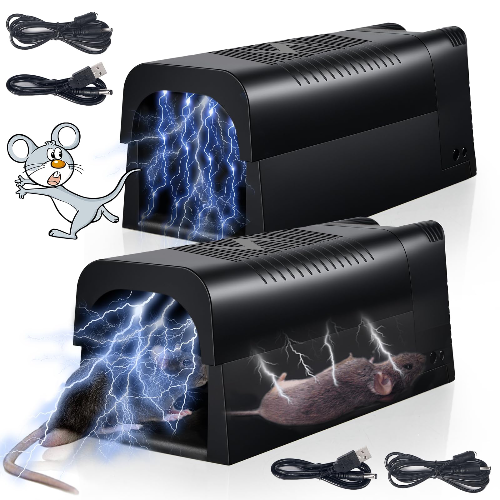 Photo 1 of 2 Pack Rat Trap Zapper Electric Mice Trap with Anti-Escape Door,Rechargeable Electronic Mouse Trap Indoor for Home,Reusable Rodent Zapper Shock Killer for Kitchen, Attic, Garage, Basement,Warehouse