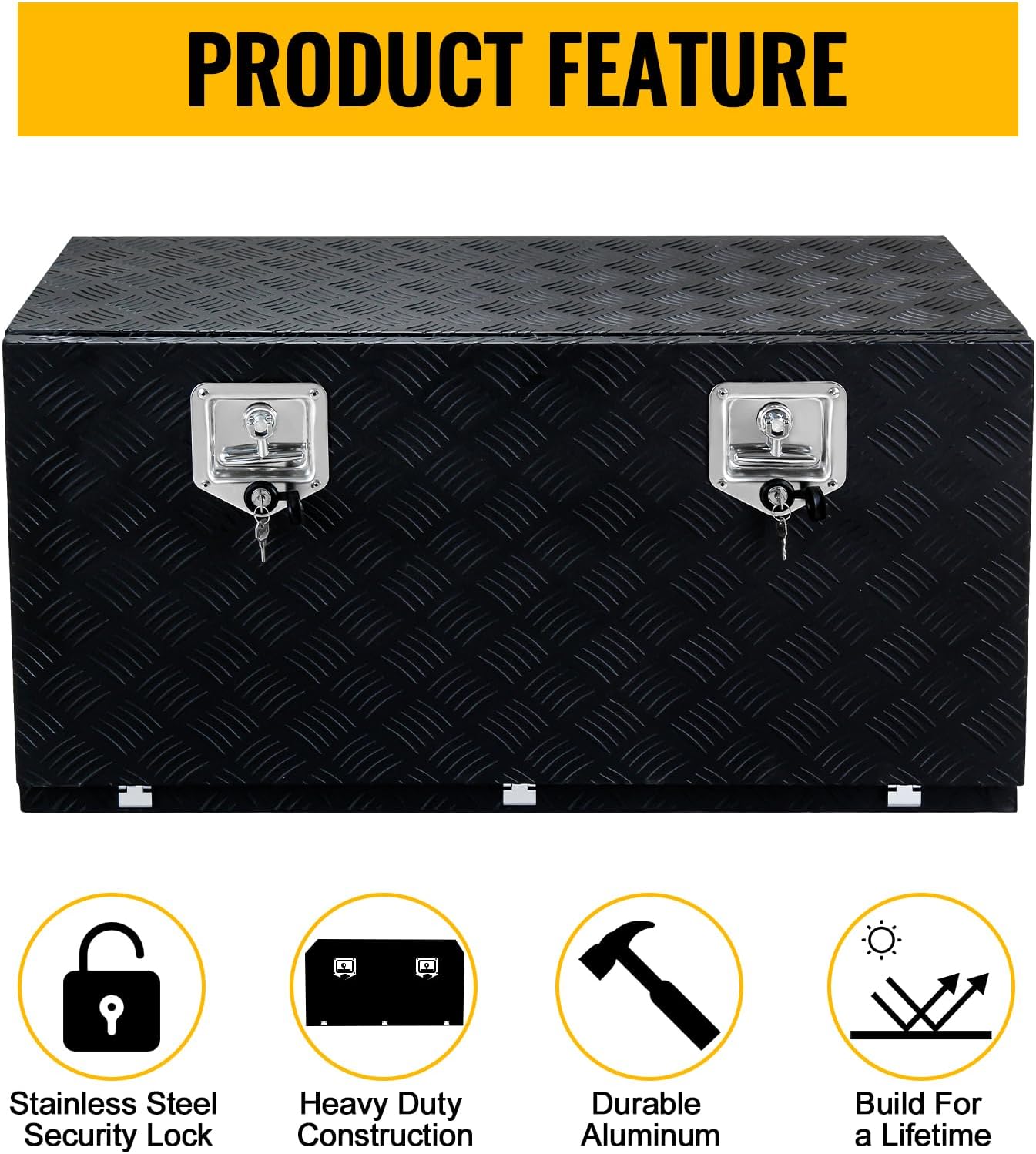 36"x17"x18" Heavy Duty Black Aluminum Truck Tool Box, Waterproof Storage Organizer with Security T-Handle Lock & Keys and Side Handle for Underbody, Pickup, Truck Bed, RV or Trailer
