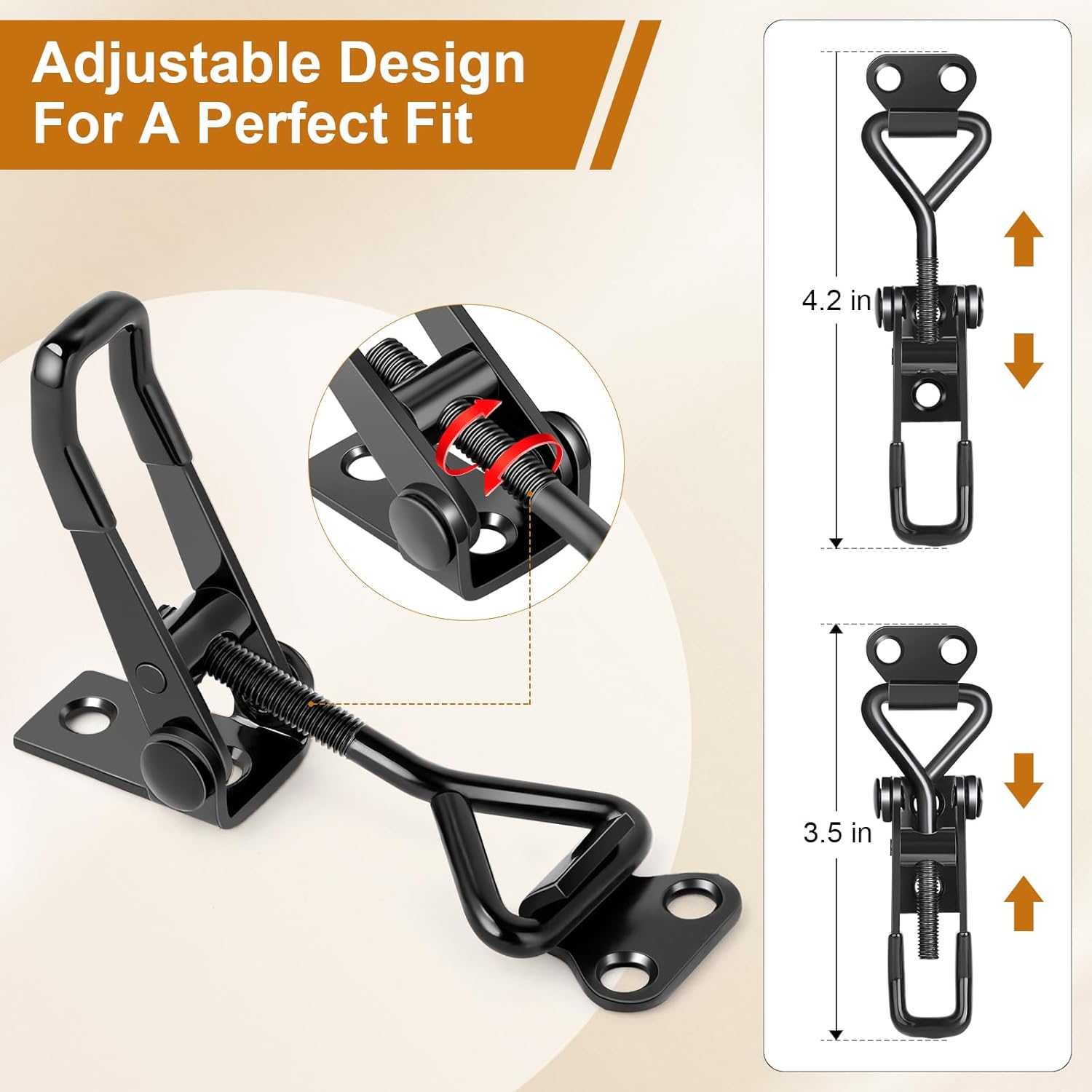 6 Pack Adjustable Toggle Latch Clamp, Upgraded Toggle Clamp Latch 4001-330Lbs Holding Capacity, Quick Release Hasp Clamps, Black Metal Pull Latches Catch for Smoker Door Tool Box Case Trunk Lid Jig