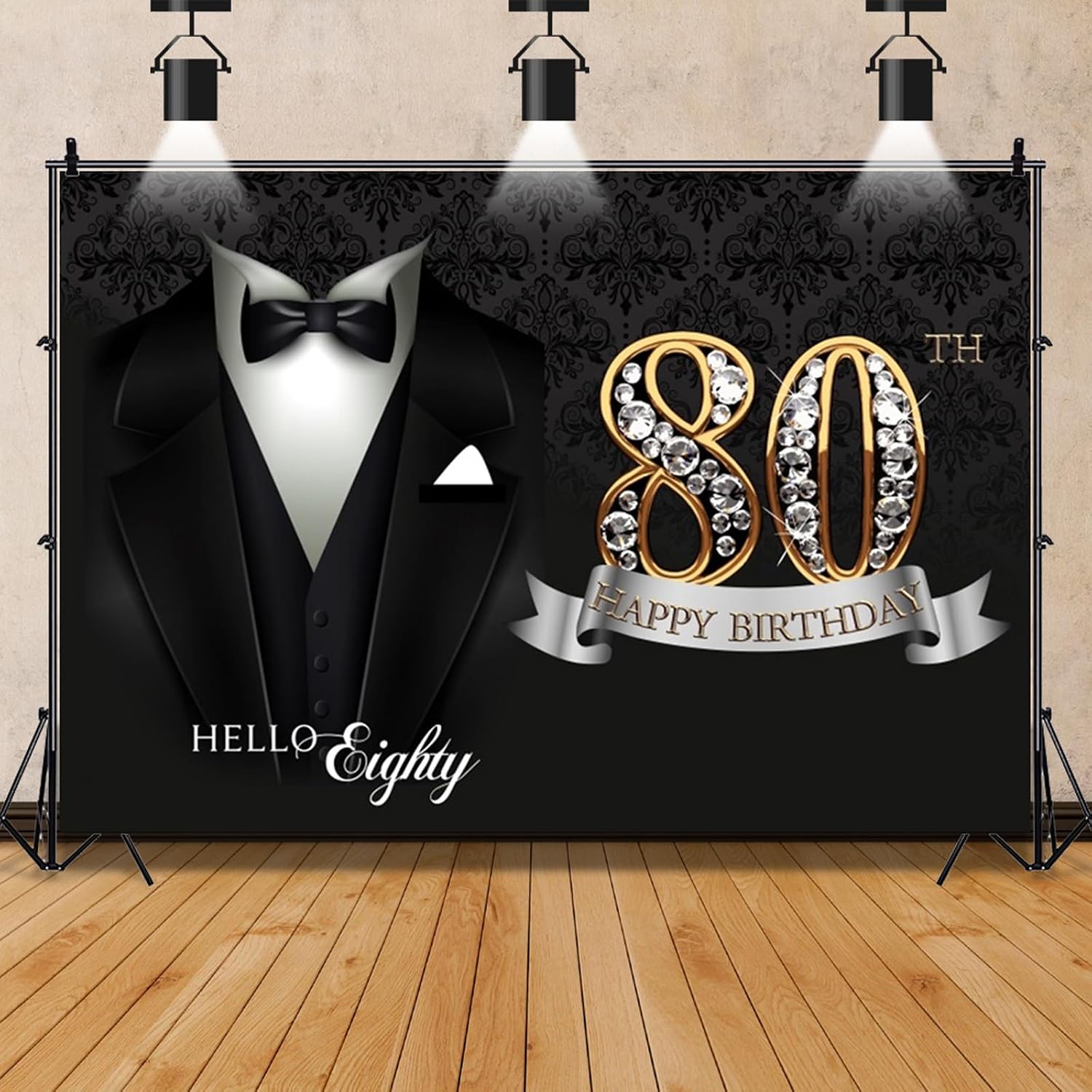 7x5ft Happy 80 Años Fondo para Cumpleaños Decoración de Fiesta Telón de Fondo de Vinilo Decoración de Fotografía Black y Gold miniatura 1