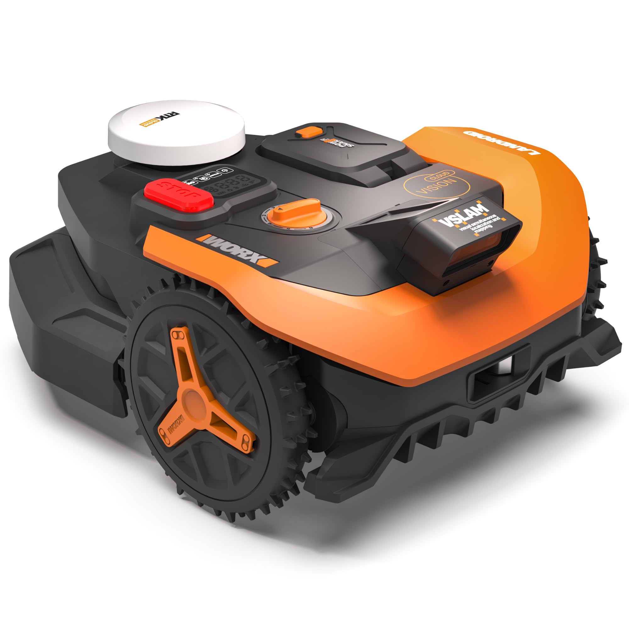 WORX Landroid Vision Cloud Robot Lawn Mower, No Perimeter Wire Robot Mower for 1/4 Acre, AI Obstacle Avoidance and RTK Cloud Navigation, 30% Slope, Auto Mapping, App Control, WR310 WR310:Mows Up to 1/4 Acre