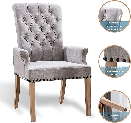 Miniatura 20 de Sillas de comedor con brazos, tapizadas con respaldo alto y patas de madera de roble Untique para cocina, restaurante, habitación y dormitorio