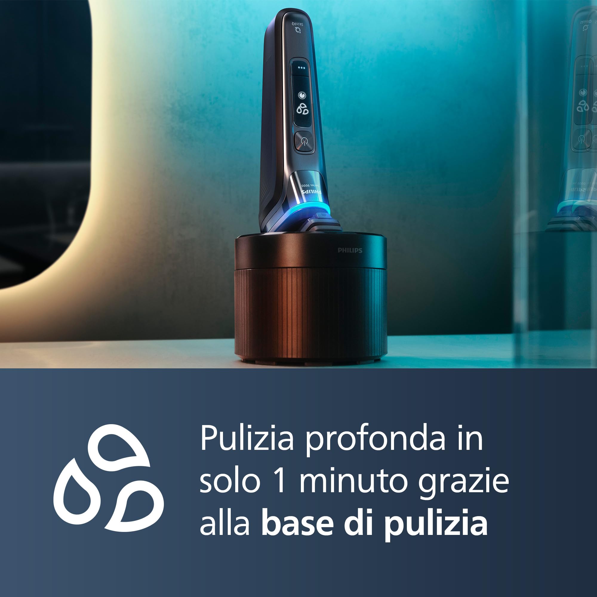 Philips Shaver S9000 - Rasoio elettrico Wet & Dry uomo, tecnologia Lift & Cut e SkinIQ, rifinitore a scomparsa, custodia per la pulizia, supporto di ricarica e custodia da viaggio (modello S9976/63)