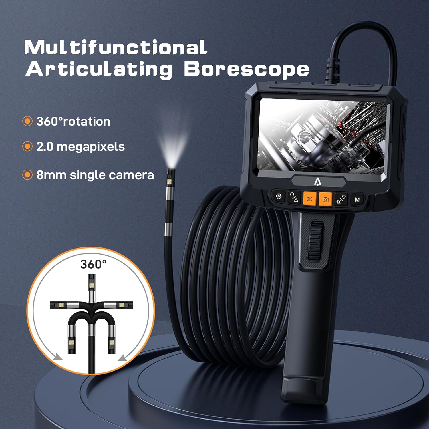 Bi-Directional Articulating Borescope, 5-Inch Serpentine Camera with Illuminated Video Inspection Mirror for Automotive and Aerospace Mechanics, Men's Gadgets