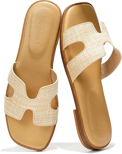 Project Cloud 100% Genuine Leather Sandals for Women 2026 - Fashion Flat Womens Sandals with Memory Foam Insole Slides San...