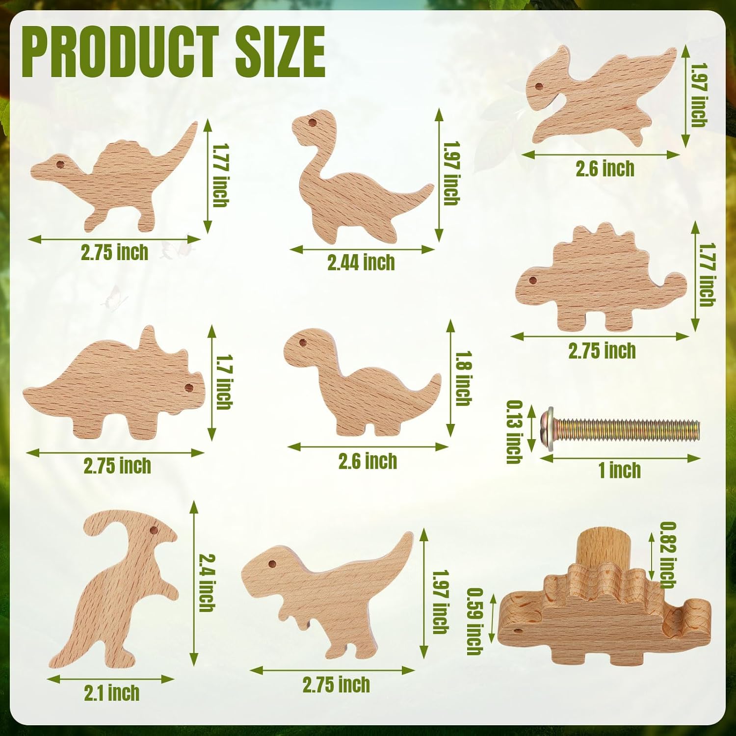 8 Pcs Wooden Animal Cabinet Knobs Wood Drawer Dresser Knobs Dino Drawer Pulls with Screws Room Handles Decor(Dinosaur Theme)
