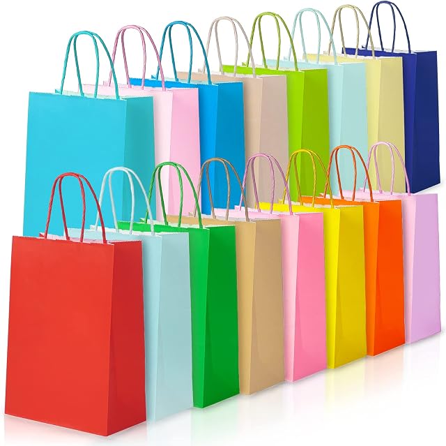 TOGOU2S Paper Party Bags, 35PCS 16 Colors Paper Bags with Handles, Colored Paper Bags for Kids Party, Boys Grils Party Bags, Sweet Bags for Birthday, Christmas, Halloween, Wedding, Party Supplies