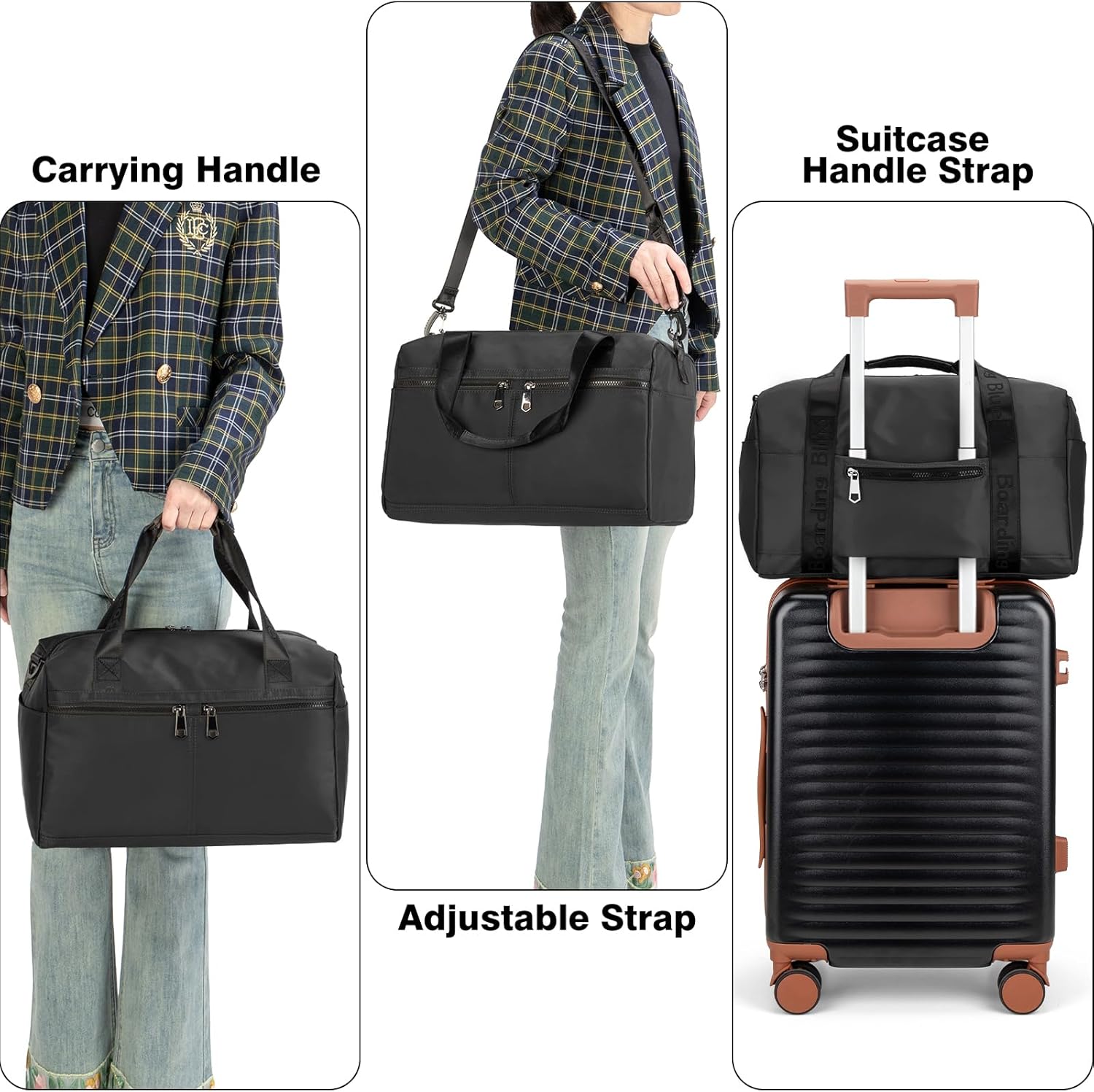 For United Airline 17x10x9 Inches Personal Item Underseat Travel duffle bag, ports Tote Gym Bag,Shoulder Weekender Overnight Bag (Black)