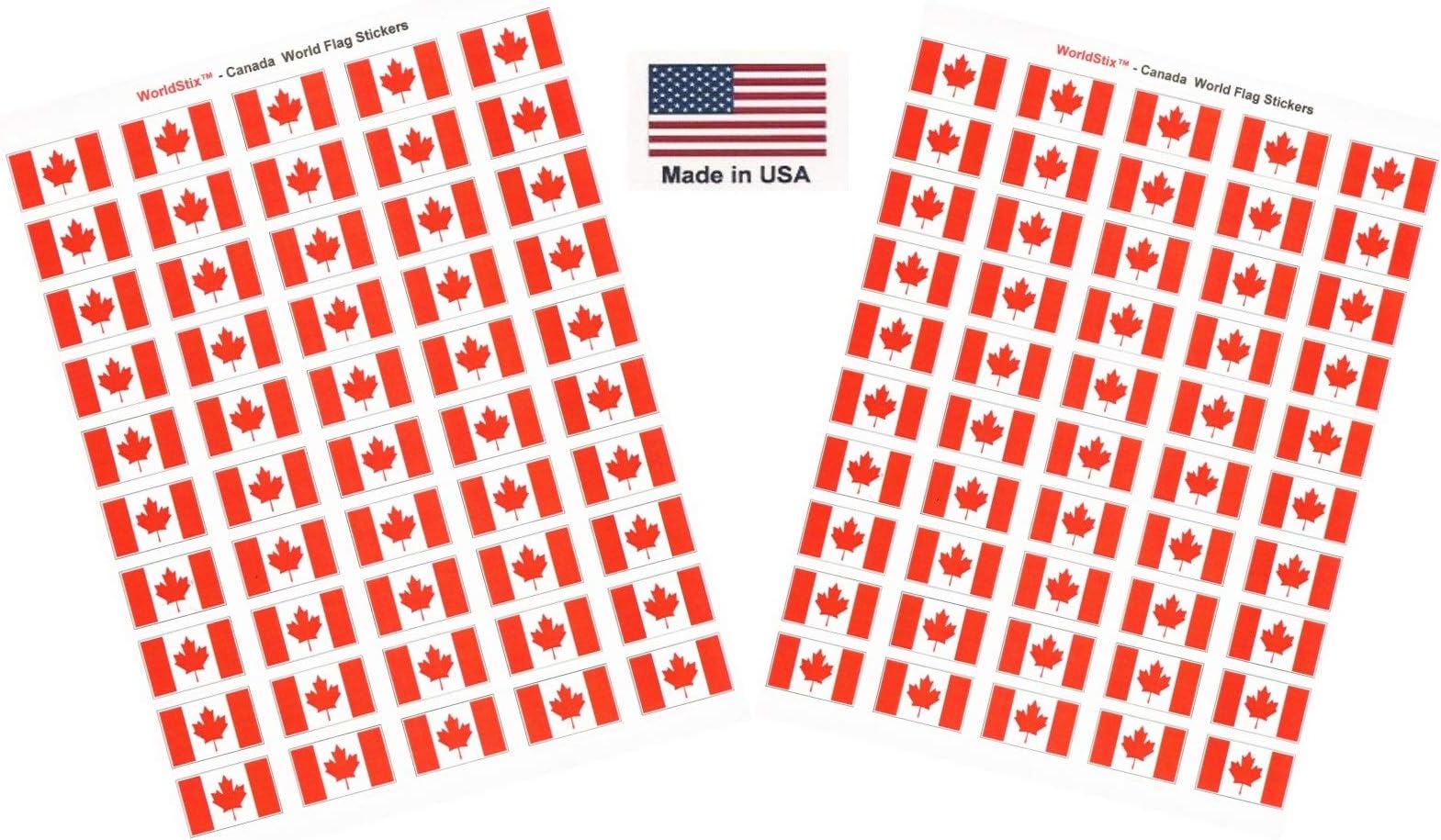 100 Canada Flag Stickers; American Made Decals Measure 1.5" x 1" & are Self Adhesive; Two Sheets of 50, 100 Sticker Flags Total