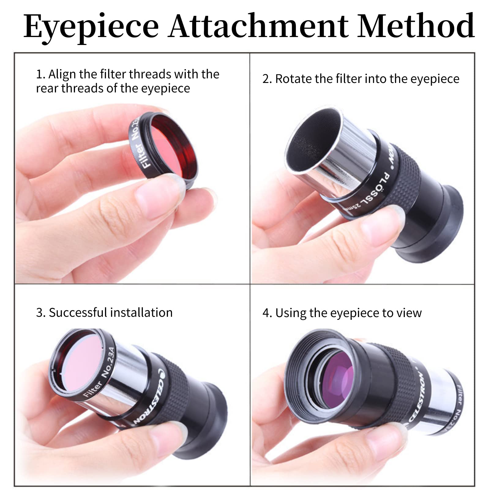 Set di filtri per lenti con filtro lunare da 1,25 pollici, set di 6 filtri colorati (giallo + arancione + rosso + verde + blu + viola), filtro per oculari del telescopio, vetro ottico in lega di allum
