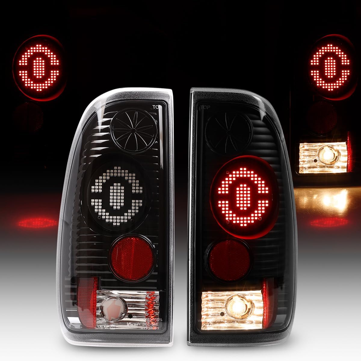 Winjet LED Tail Lights Fit For 1997-2003 Ford F150 & 1999-2007 Ford F250 /F350 /F450 /F550 Super Duty Taillight Assembly w/LED Turn Signal Light/Running Light/Brake Light (Black Housing Clear Lens)