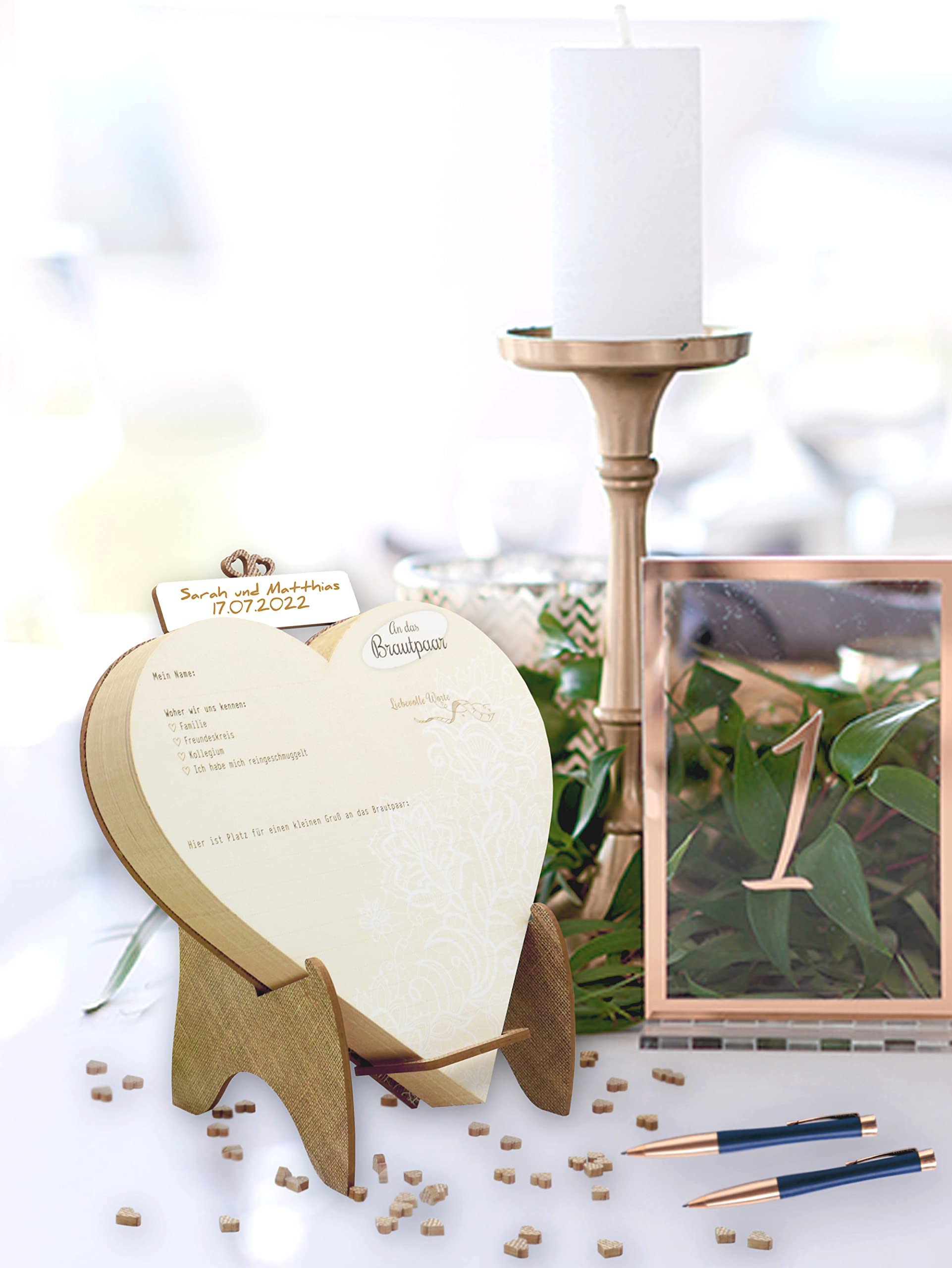 Ja ich will ! 48 + 2 Stück Gästebuchkarten Hochzeit –Heart Design– Gästebuch Karten zur Hochzeit mit lustigen Fragen zum Ausfüllen, Herz Karten Aufsteller Hochzeitsgästebuch Hochzeitsbuch Wunschkarten