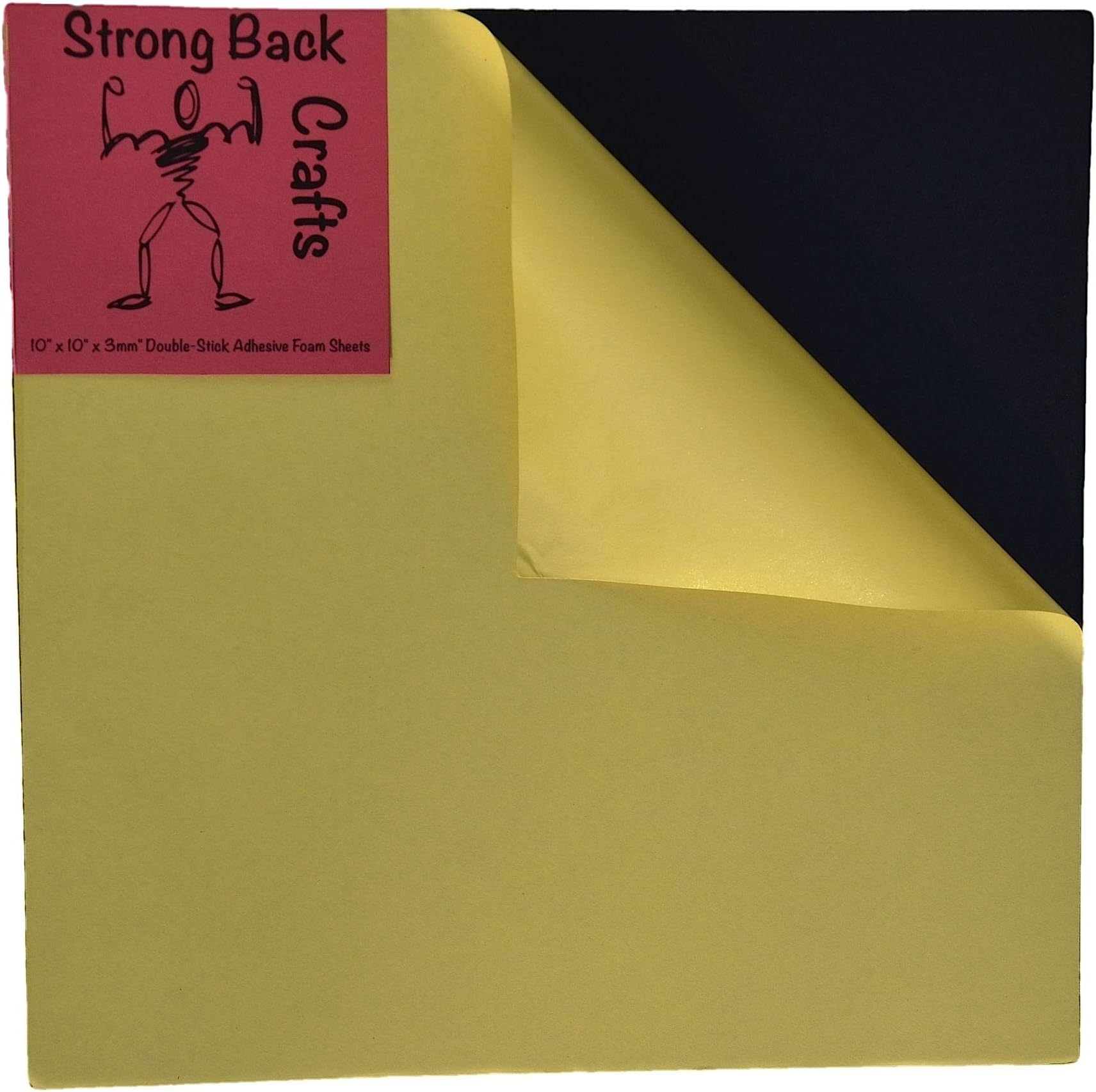 Double Sided Adhesive Foam Sheets 10in x 10in (4pack)-Black, 3mm Thick-Large 2-Sided Sticky Adhesive Foam Pads