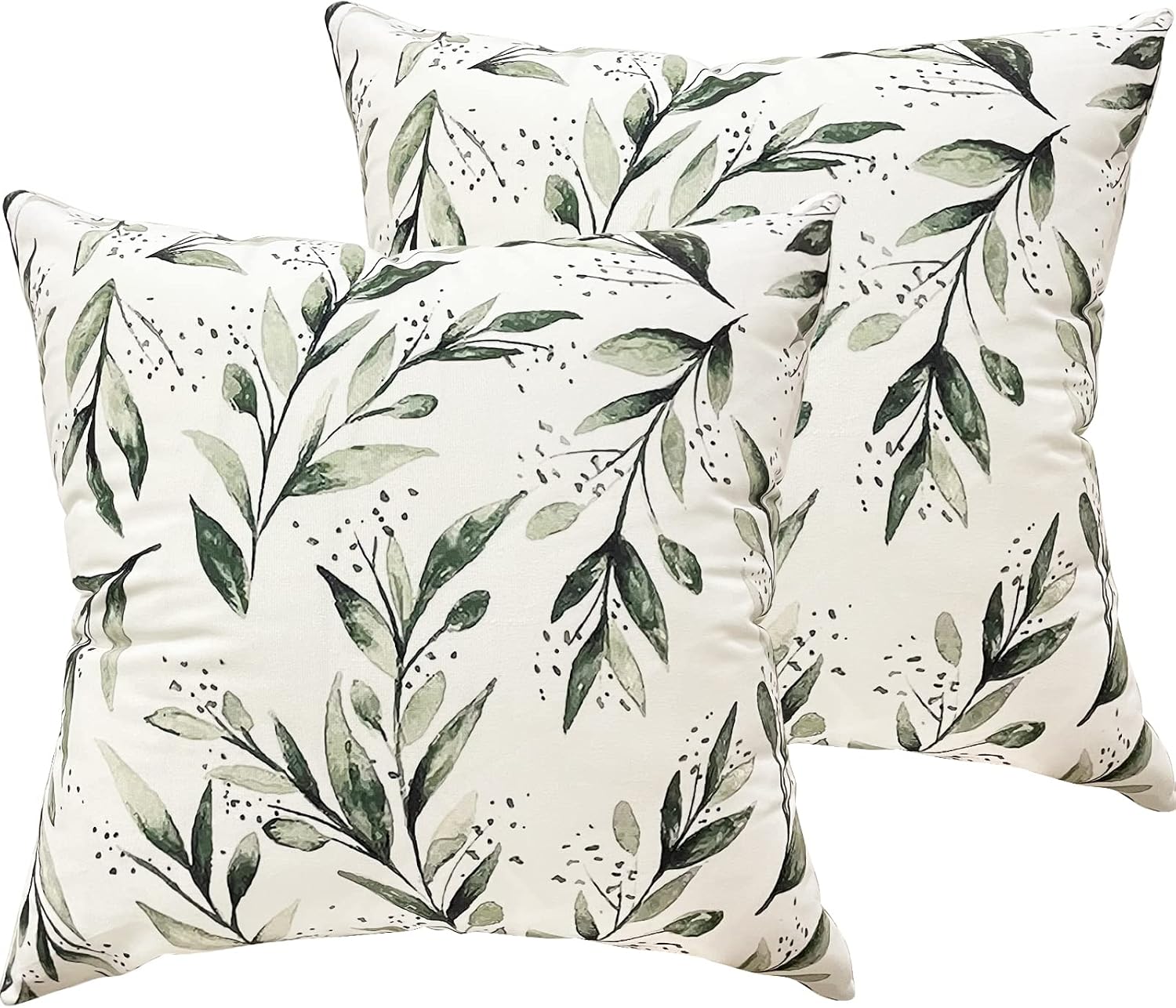 Olive Leaf Pillow Covers 18"x18" Set of 2, Square Plush Decorative White and Green Throw Pillows Covers, Modern Outdoor Pillow Covers for Home, Sofa, Western Couch, Living Room