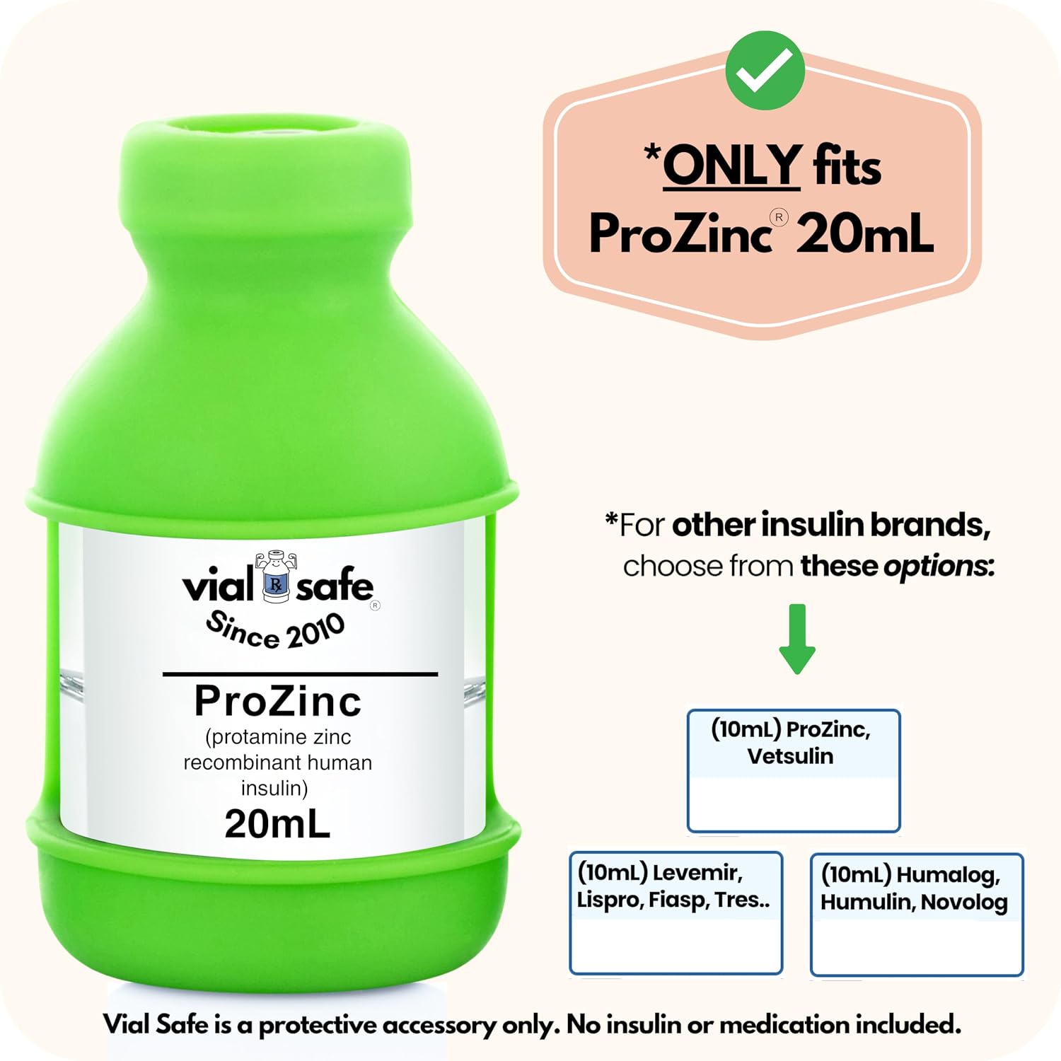VIAL SAFE for Pets™ | Insulin Vial Protector Case | Secure Insulin Bottle Protector & Cover for 20mL Vials | Fits ProZinc 20mL | 2-Pack | Light Green