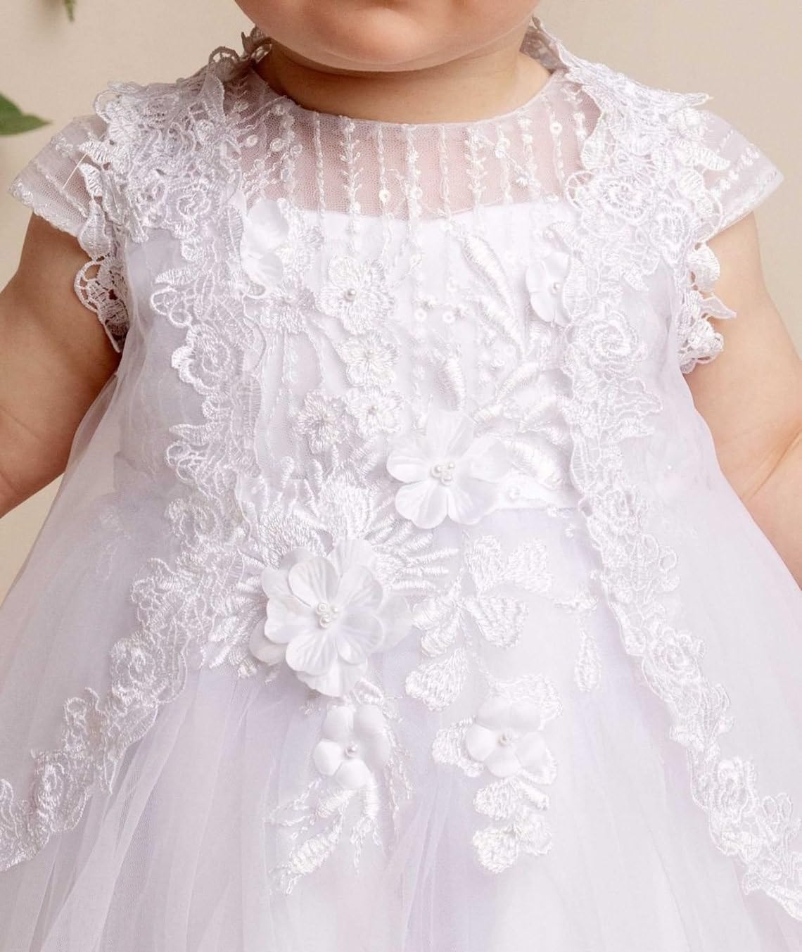 Luxury Baby Girls White Floral Lace Christening Dress - Baptism Outfit 0-24 Months