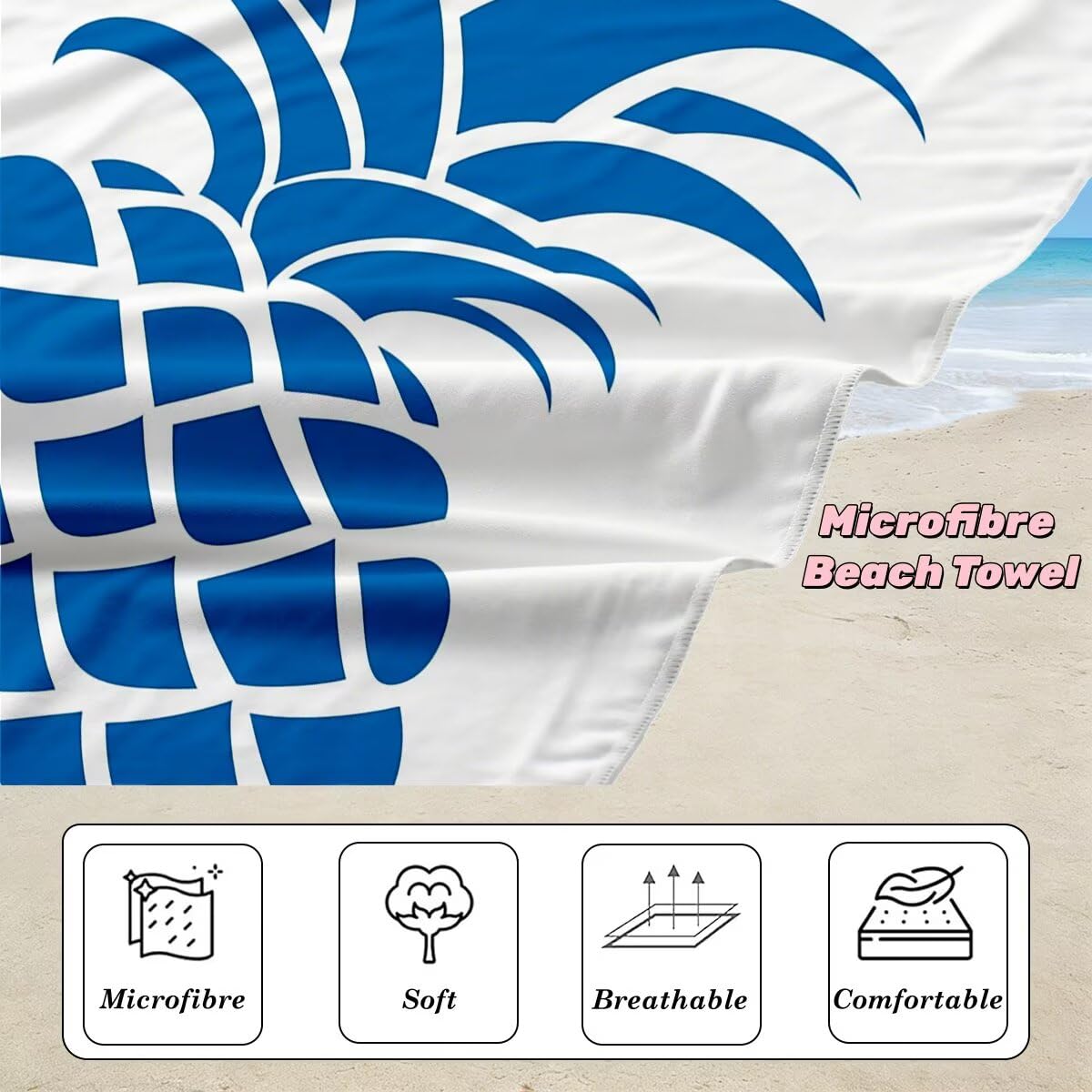 Juego de 2 Toalla Playa Grande 80x160 cm, Secado Rapido Toalla Microfibra Gimnasio, Antiarena Toallas de Playa Piña, Grande Ligera Compacta Toallas Microfibra Mujer Hombre para Viaje Piscina -5120