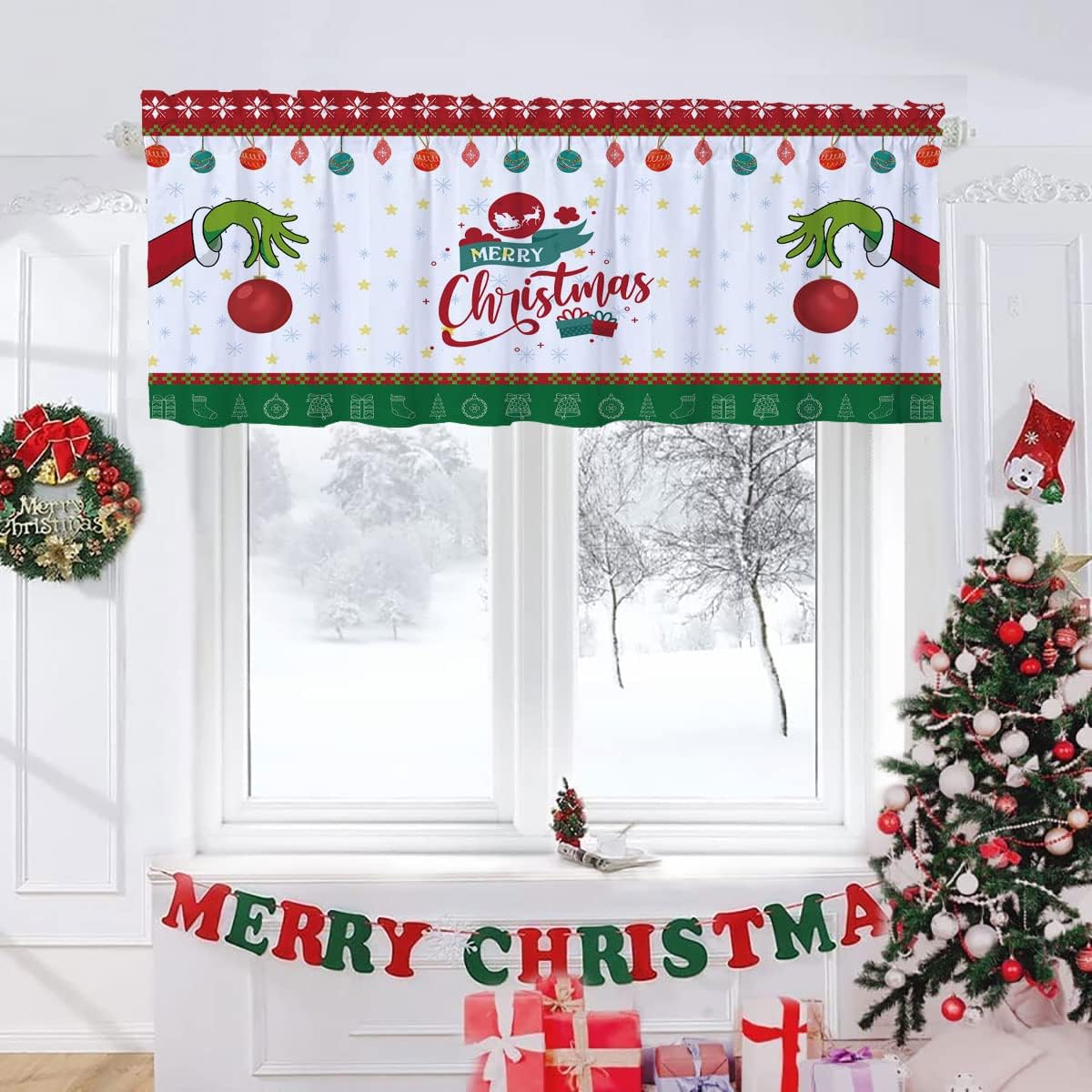 Christmas Kitchen Curtain Valances Red Xmas Winter
