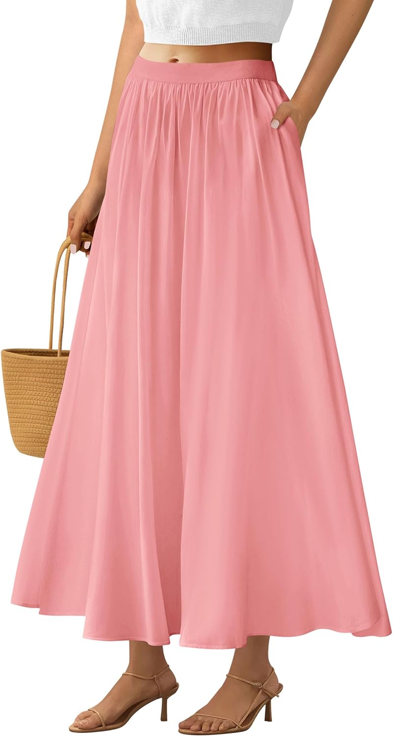 PRETTYGARDEN Women's Maxi Skirts 2025 Summer Trendy Ruffle High Waisted Casual Long Flowy Skirt with Pockets