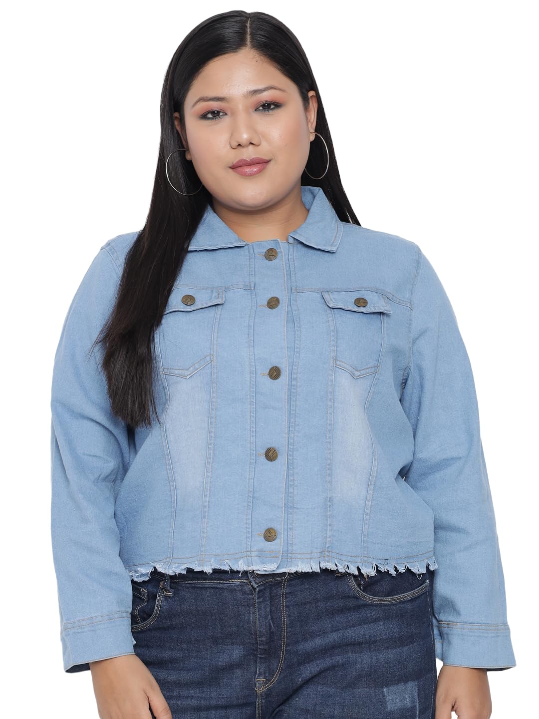 funday fashion Women's Denim Blend Standard Length Plue Size Full Sleeve Solid Casual Jacket-picture-31
