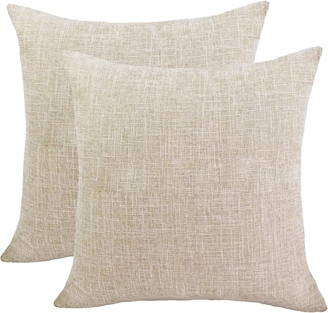 Ryoizen Pack of 2 Linen Soft Decorative Square Throw Pillow Case Cushion Covers Pillowcases Cushion Protectors for Livingroom Sofa Chair Armchair Bedroom with Invisible Zipper Beige 40x40cm